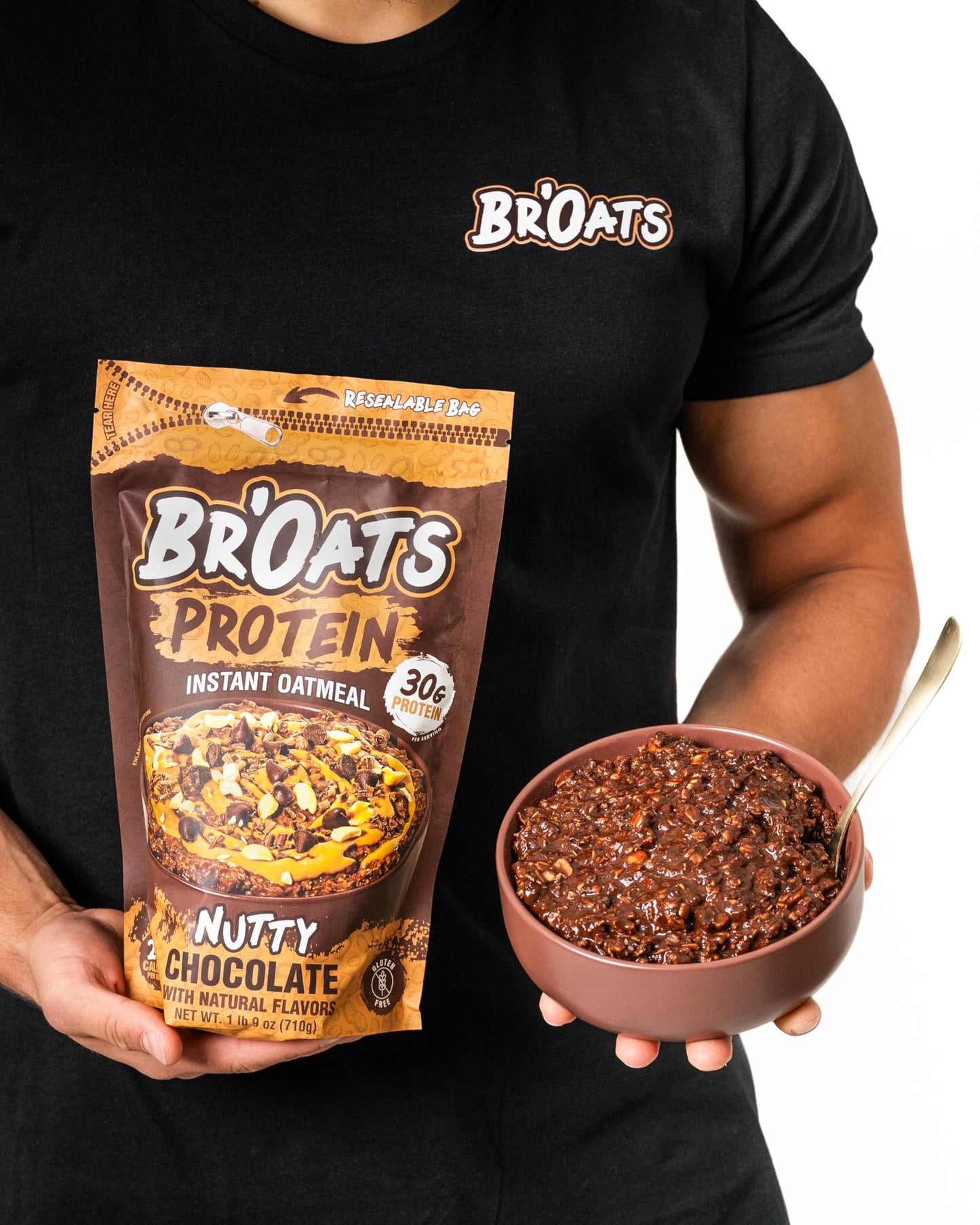 BrOats High Protein Oatmeal With 30g Of Protein Per Serving - Protein Packed Gluten Free Delicious Tasting High Protein Oats (Pack of 1  Nutty Chocolate)