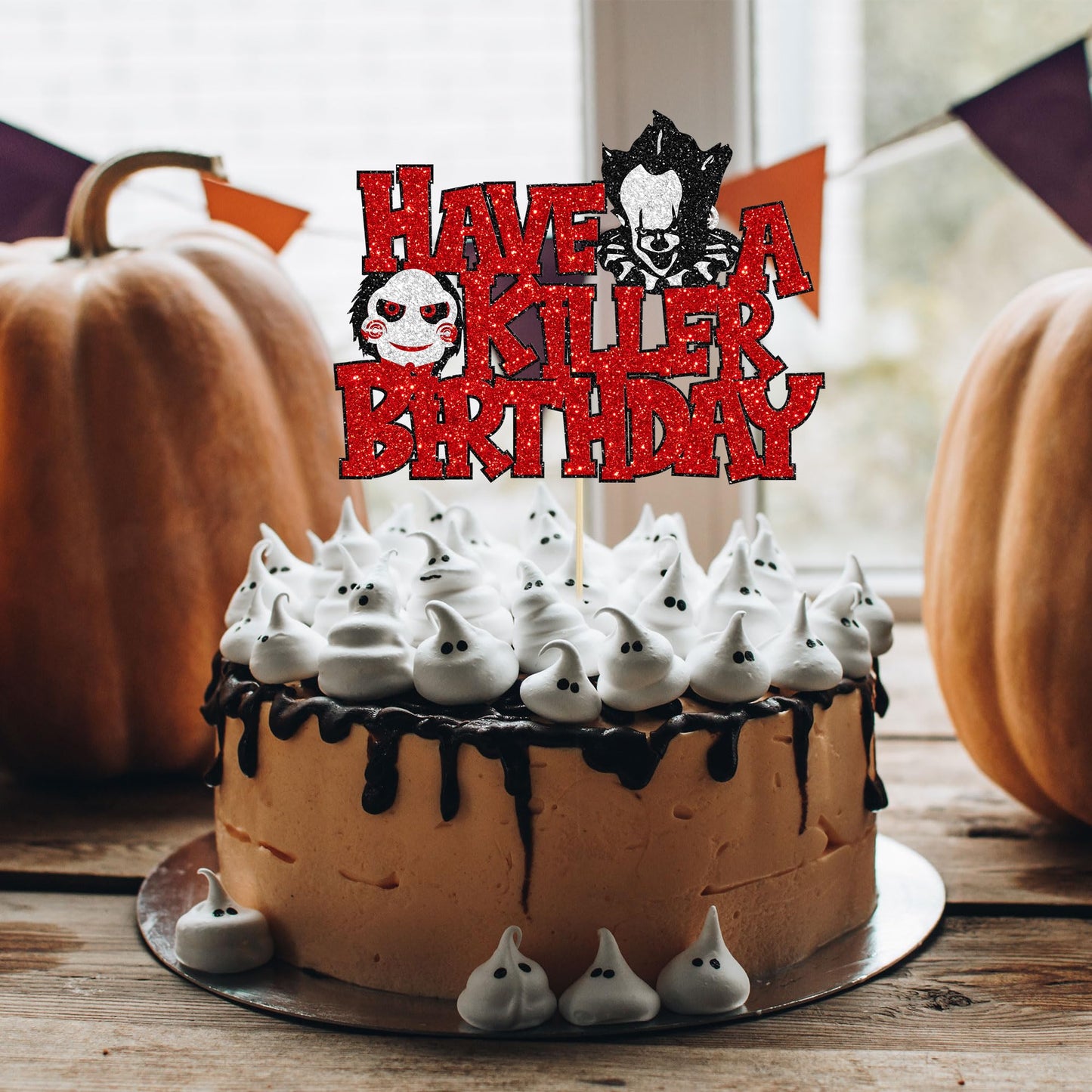 Gyufise 1Pcs Have A Killer Birthday Cake Topper Glitter Horror Classic Birthday Halloween Cake Pick For Bloody Horror Halloween