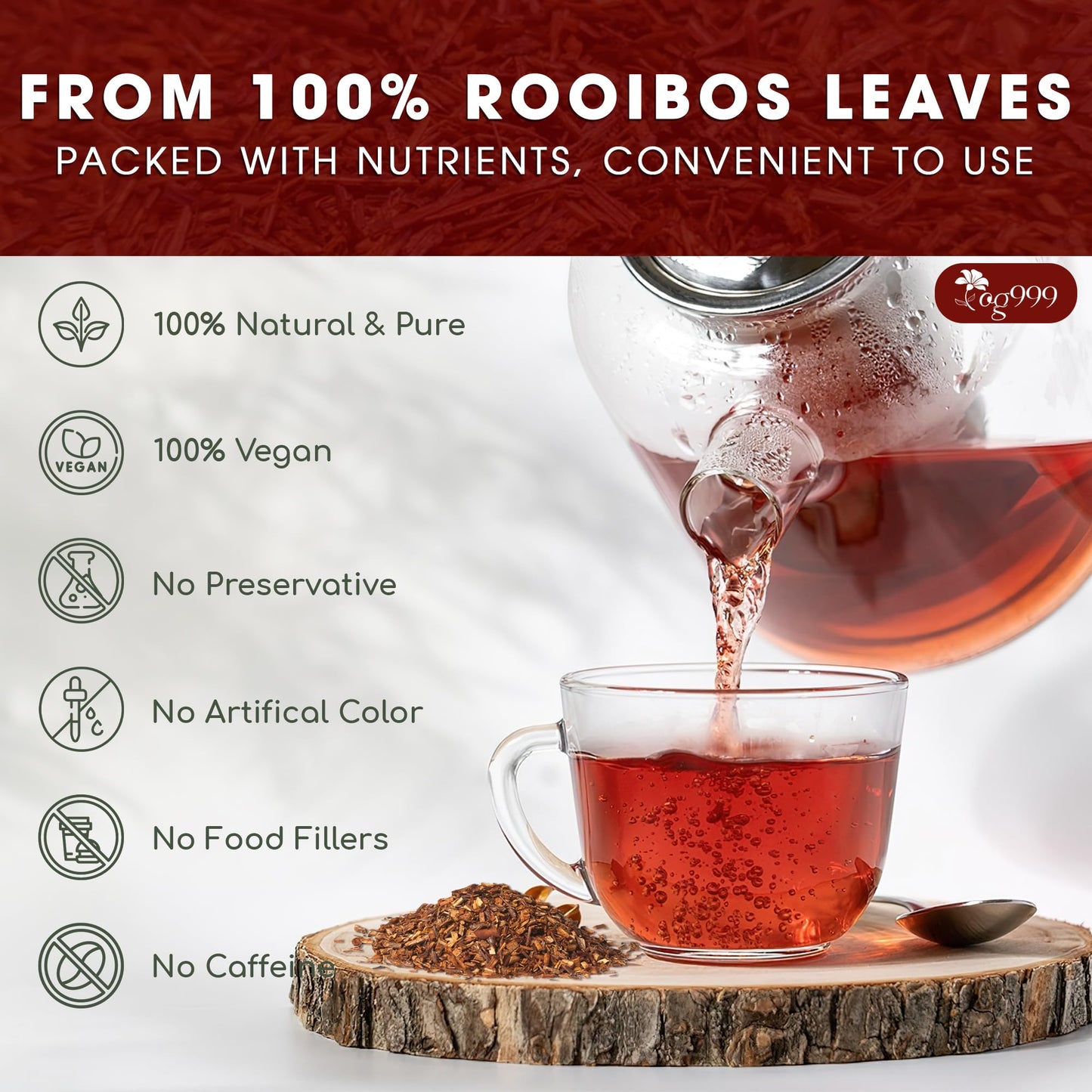 TOG999 Premium Rooibos Tea Bags - 100% Natural, Caffeine-Free, Vegan - 60 Bags