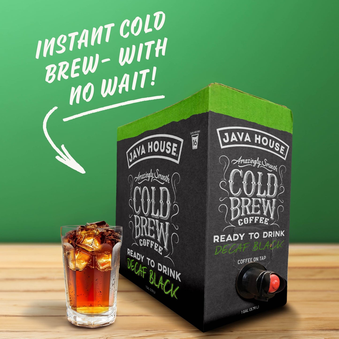Java House Cold Brew Coffee – 100% Arabica Decaf, Smooth Chocolate & Caramel Notes, 1 Gallon Box (16 Servings), Ready to Drink