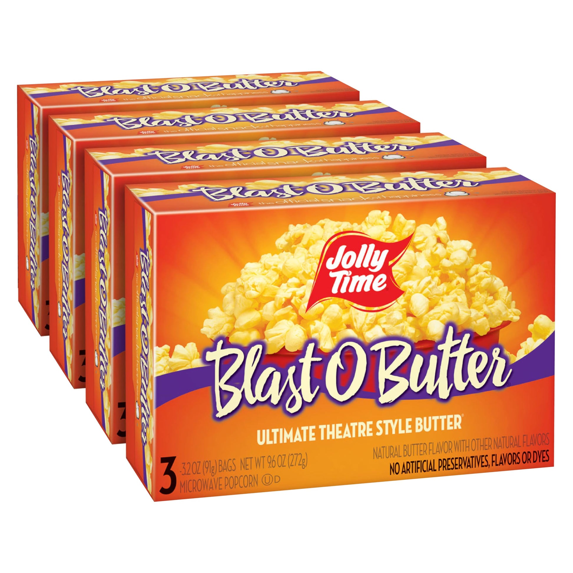 Jolly Time Microwave Popcorn, Blast O Butter, 3.2oz Sharing Bag, Pack of 12
