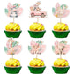 Gyufise 36Pcs Pink Safari Baby Shower Cupcake Topper Floral Jungle Animals Baby Cake Decorations Safari Theme Cupcakes Toppers F