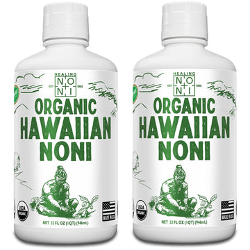Healing Noni - 2-Pack Plastic Bottle 32oz - 100% Pure Hawaiian Organic Noni Juice - All-Natural - Farm Direct