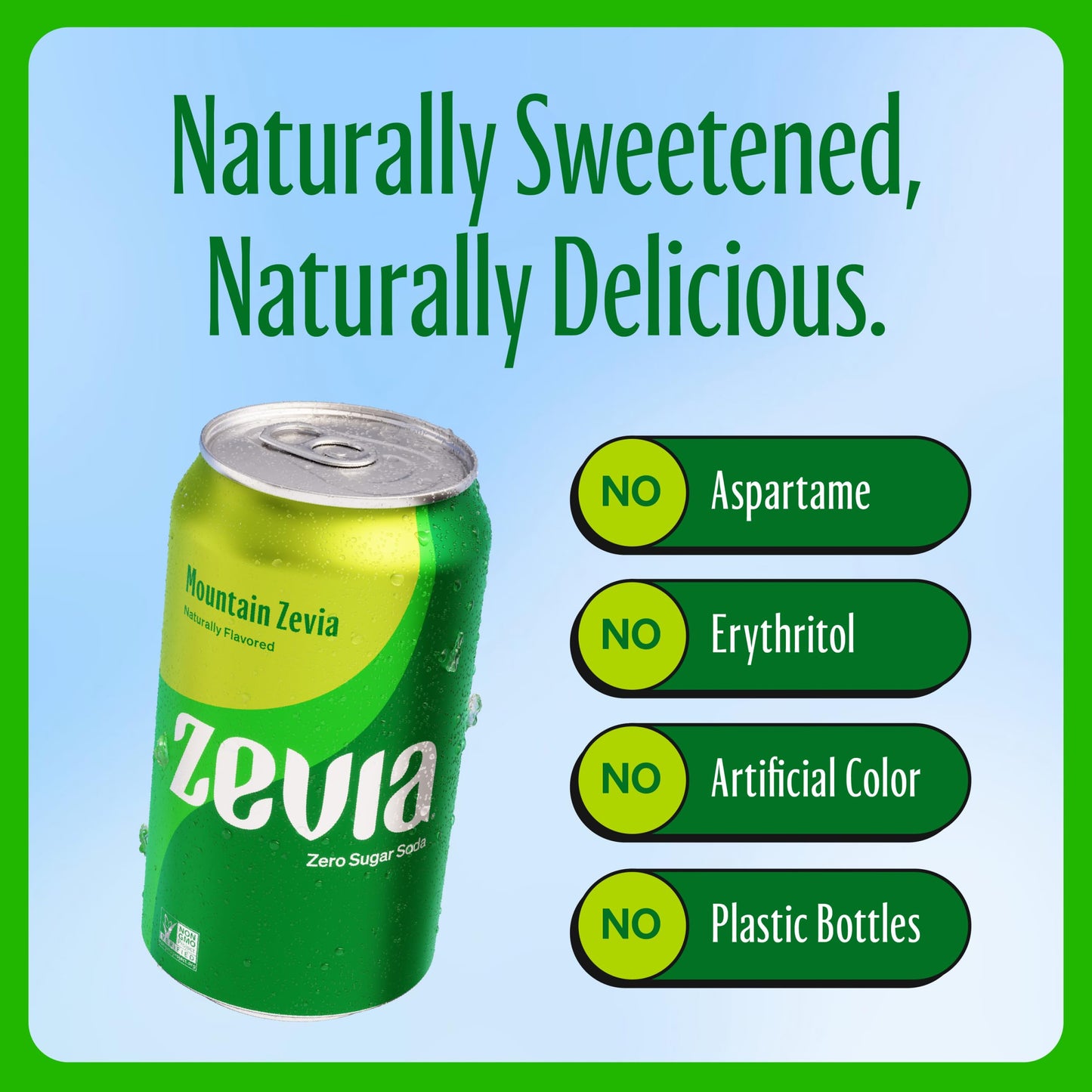 Zevia Zero Sugar, Mountain Zevia Soda, 12 Fl Oz Cans (Pack Of 24)