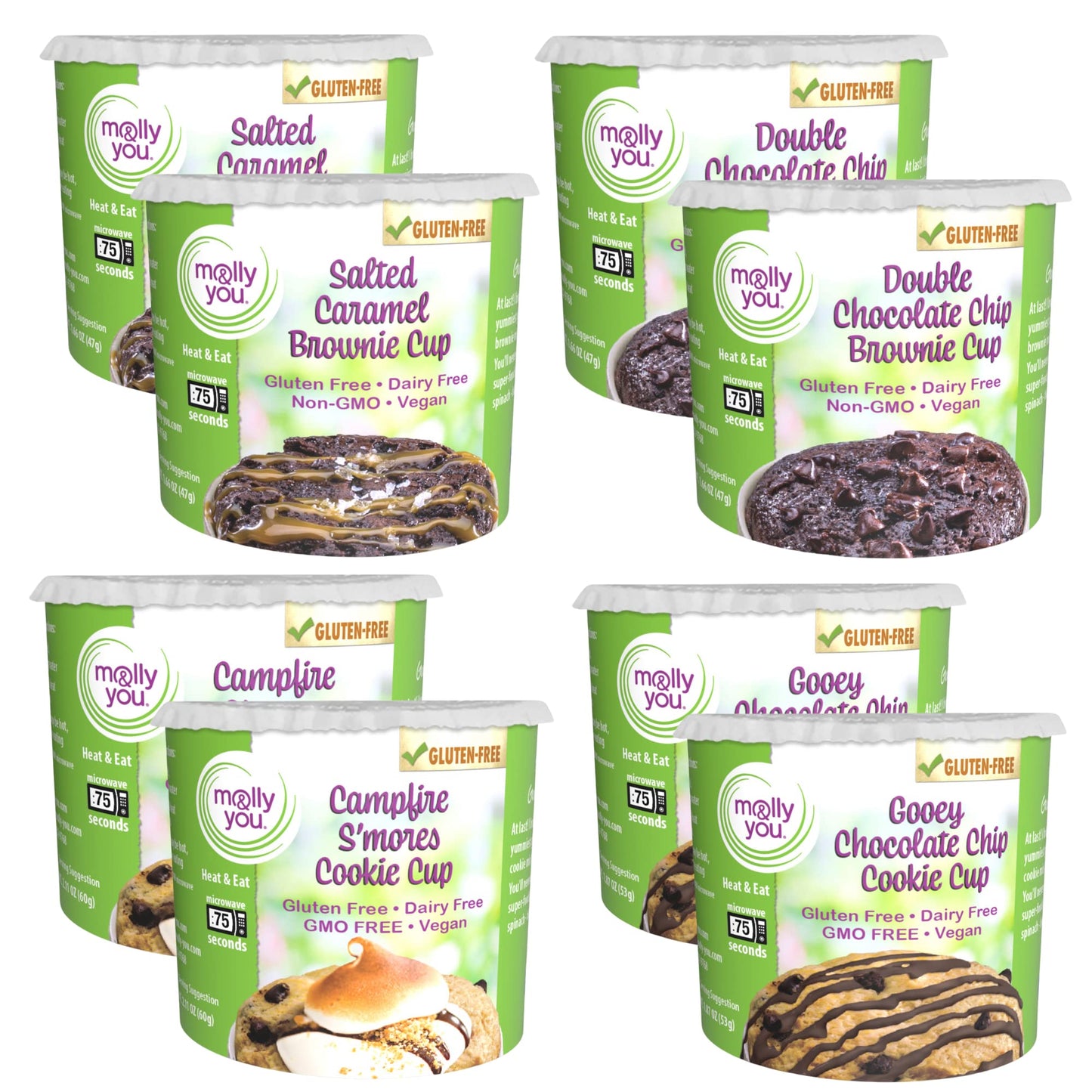 Molly And You Mixed Variety Gluten-Free Brownie & Cookie Cups (Pack Of 8) - A Gluten-Free Dessert, Microwave Cookie Snack Cup, S