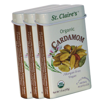 St. Claire'S Organic Herbal Pastilles, (Cardamom, 1.5 Ounce Tin, Bundle Of 3) | Gluten-Free, Vegan, Gmo-Free, Plant-Based, Aller