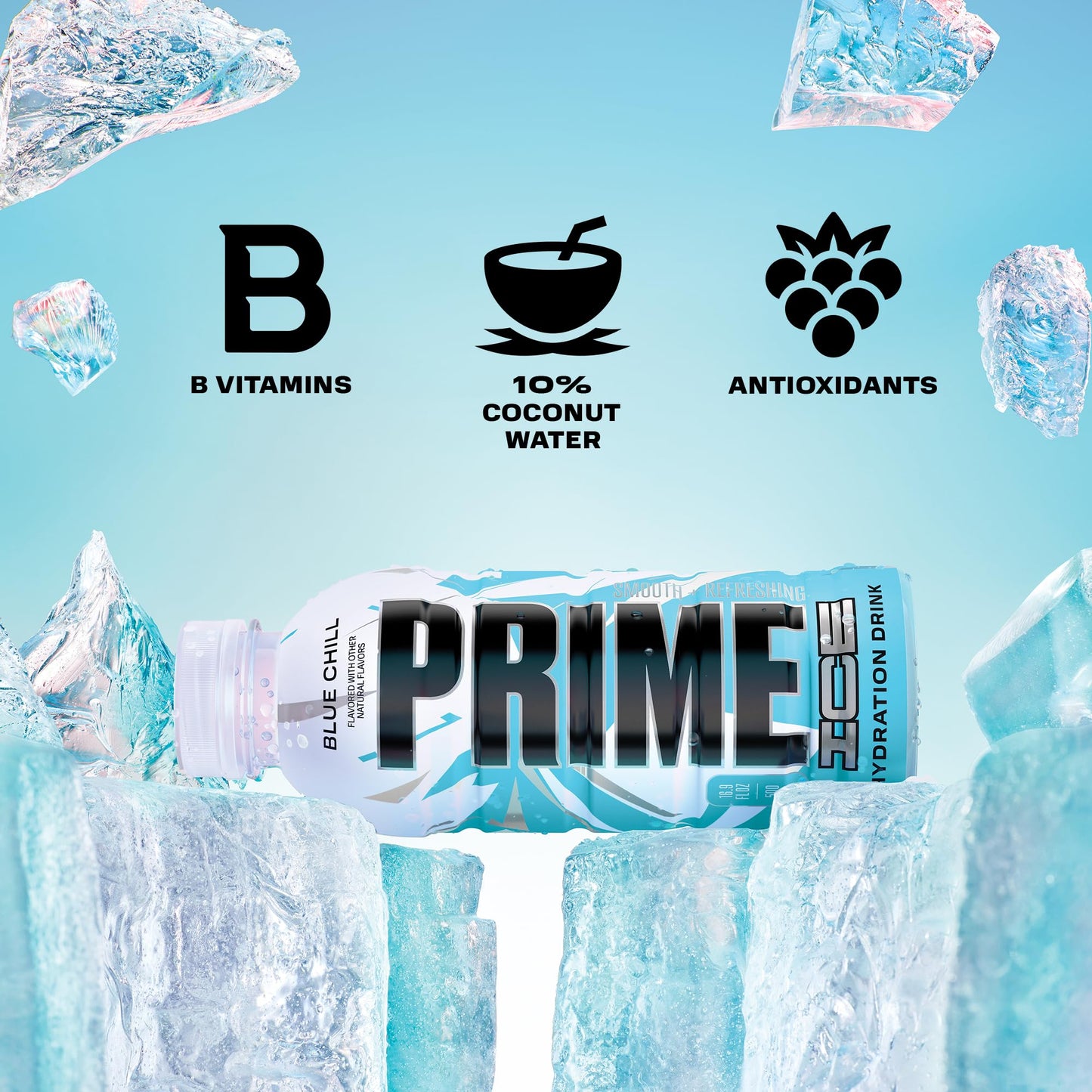 PRIME Hydration Sports Drink, Electrolyte Enhanced, 250mg BCAAs, 16.9 Fl Oz, Pack of 12