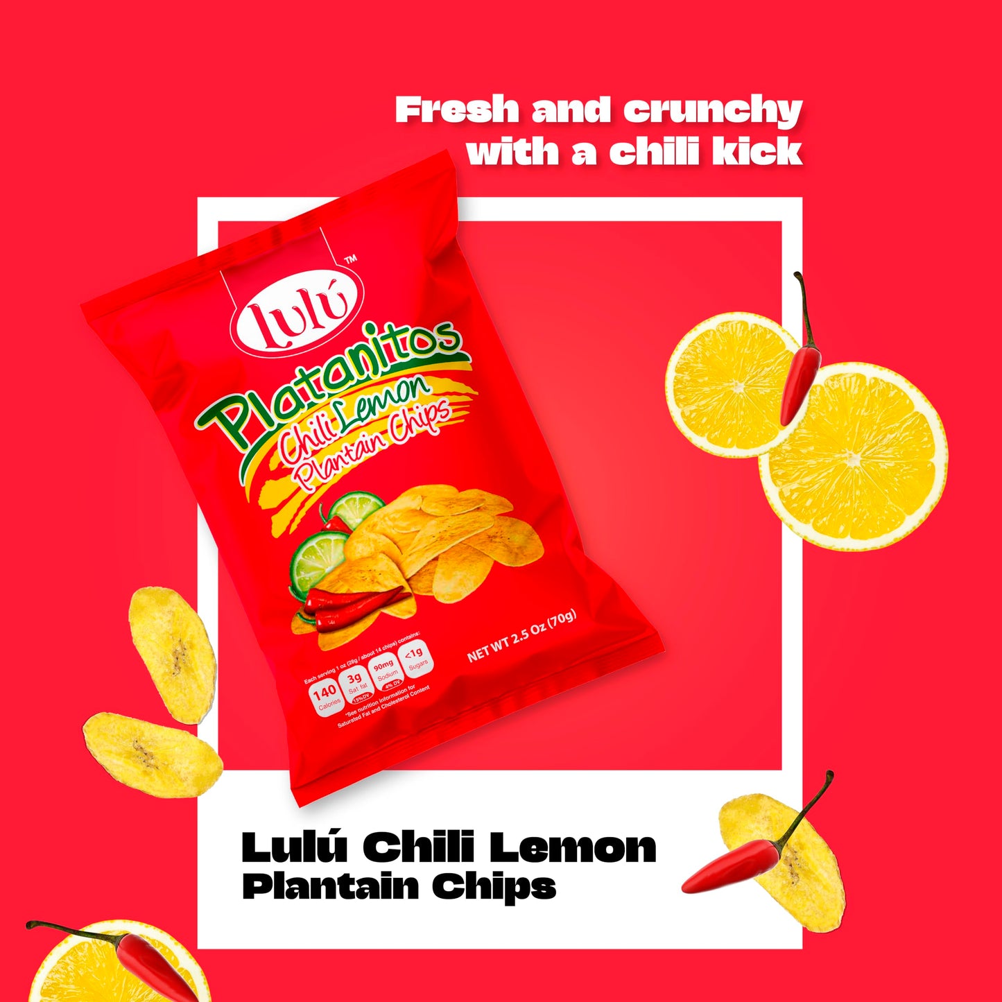 Lulu Plantain Chip | Chili Lemon | Healthy Snack | Plantains Chips | Whole 30 Snacks | 2.5 Oz | Gluten Free Chips | All Natural | Non-Gmo | Kosher