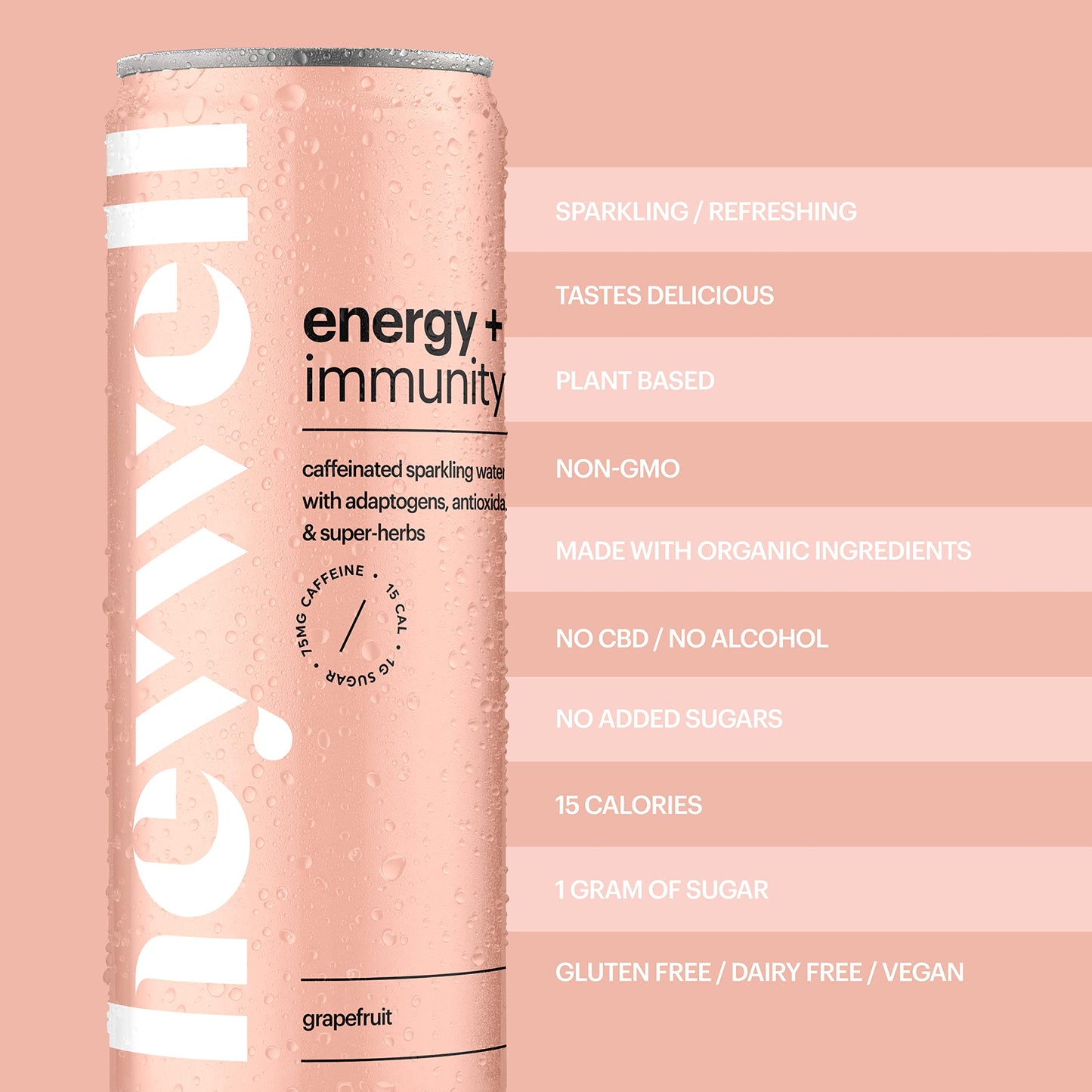 Heywell Sparkling Adaptogenic Water, Energy and Immunity, Grapefruit Flavor, 12 Fluid Ounce (Pack of 12) - Caffeinated, Organic,