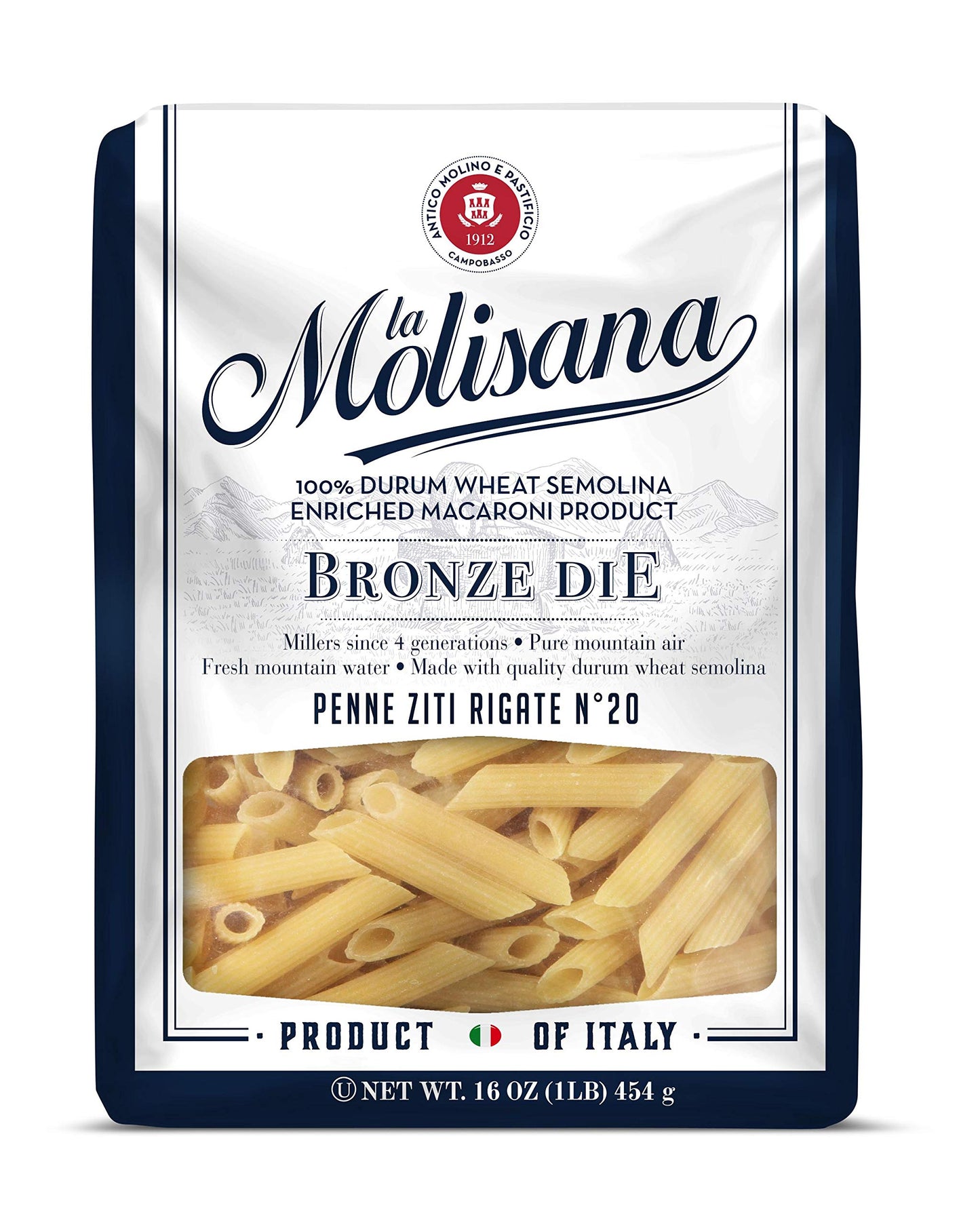 La Molisana Pasta, Penne Ziti Rigate, 1 Pound (Pack of 12)