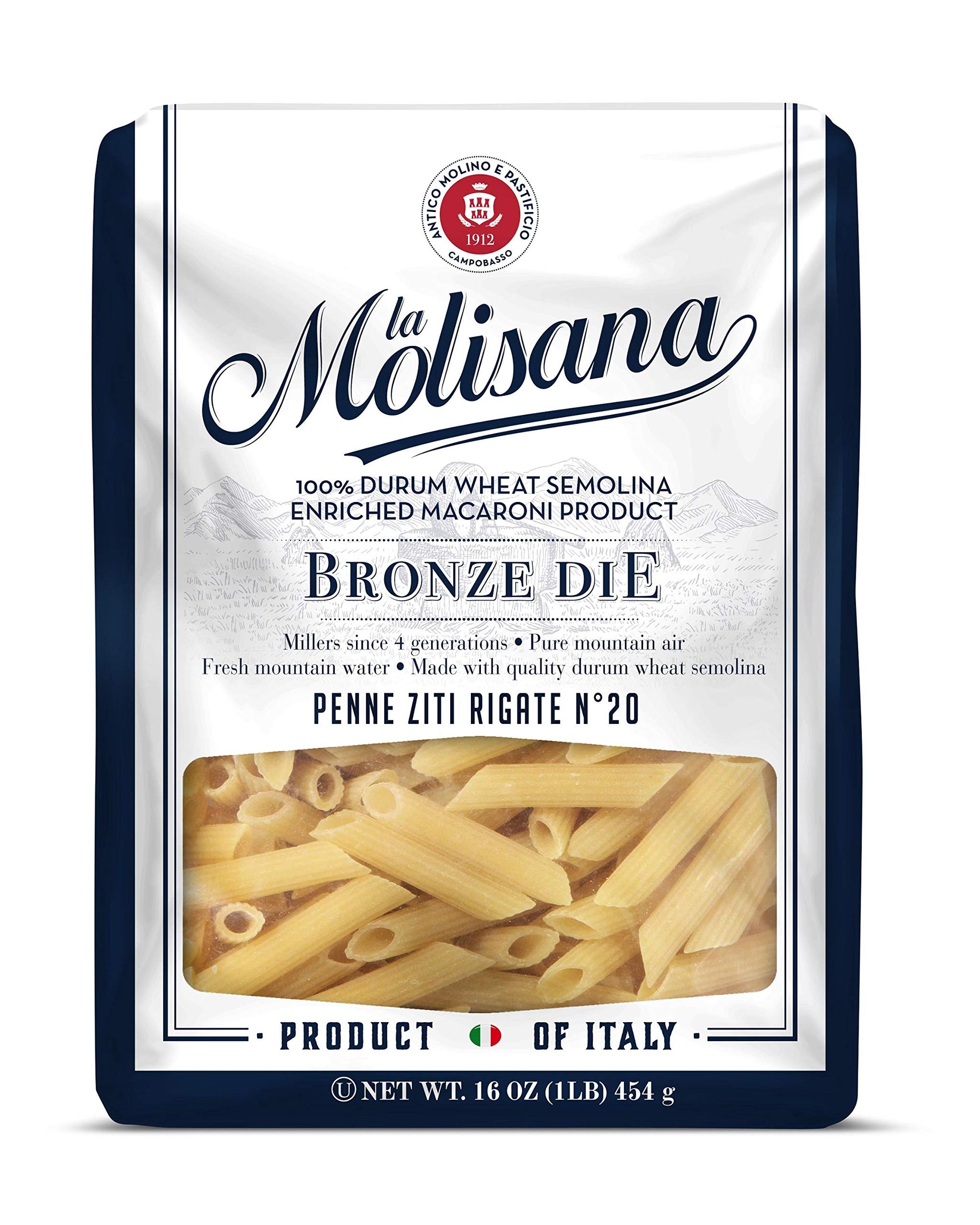 La Molisana Pasta, Penne Ziti Rigate, 1 Pound (Pack of 12)