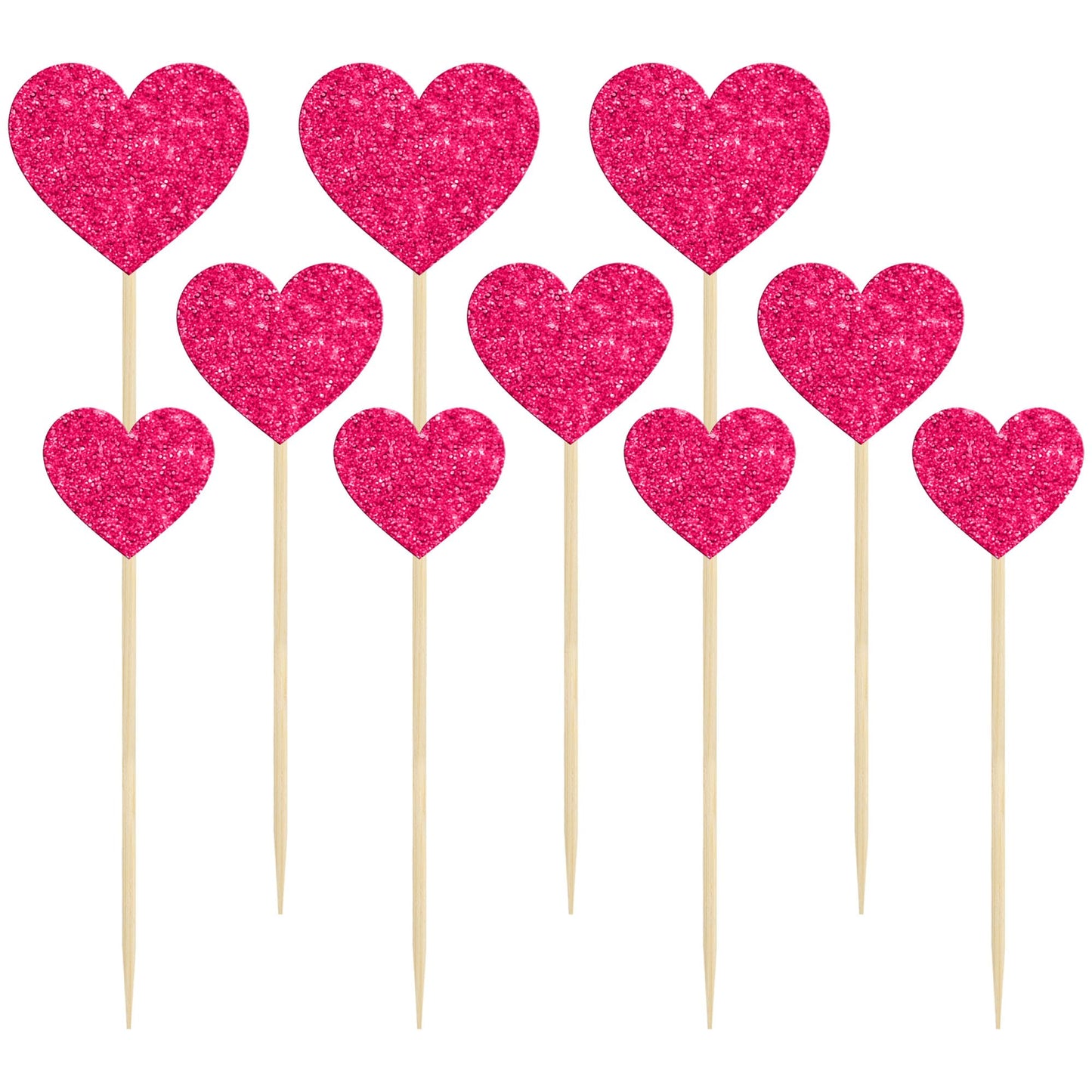Gyufise Heart Cupcake Toppers 30Pcs Glitter Paper Rose Red for Valentines Day Wedding Party Decorations