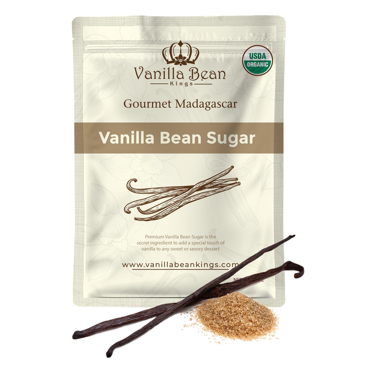 Vanilla Bean Kings Pure Vanilla Bean Sugar - 12 Oz - Made with Real Madagascar Pods for Cooking & Baking