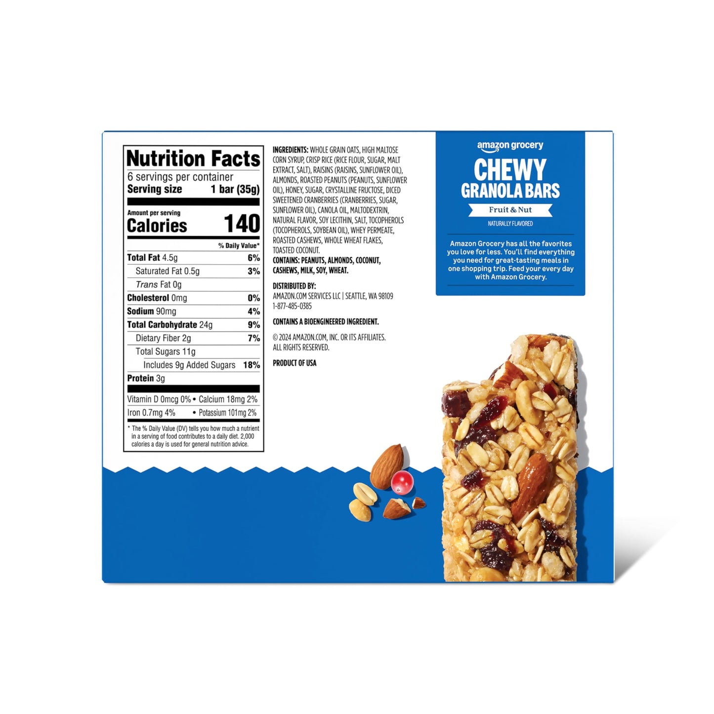 large online retailer Grocery Fruit & Nut Chewy Granola Bars, 6 Ct, 7.4 Oz, Brown/Red/Green