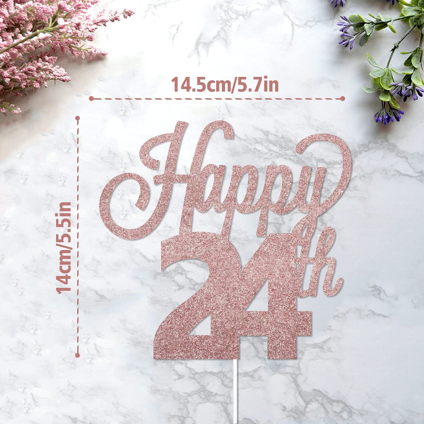 Lingteer Happy 24Th Birthday Cake Topper - Cheers To 24Th Birthday 24 Years Old Birthday Party Cake Decorations Sign.