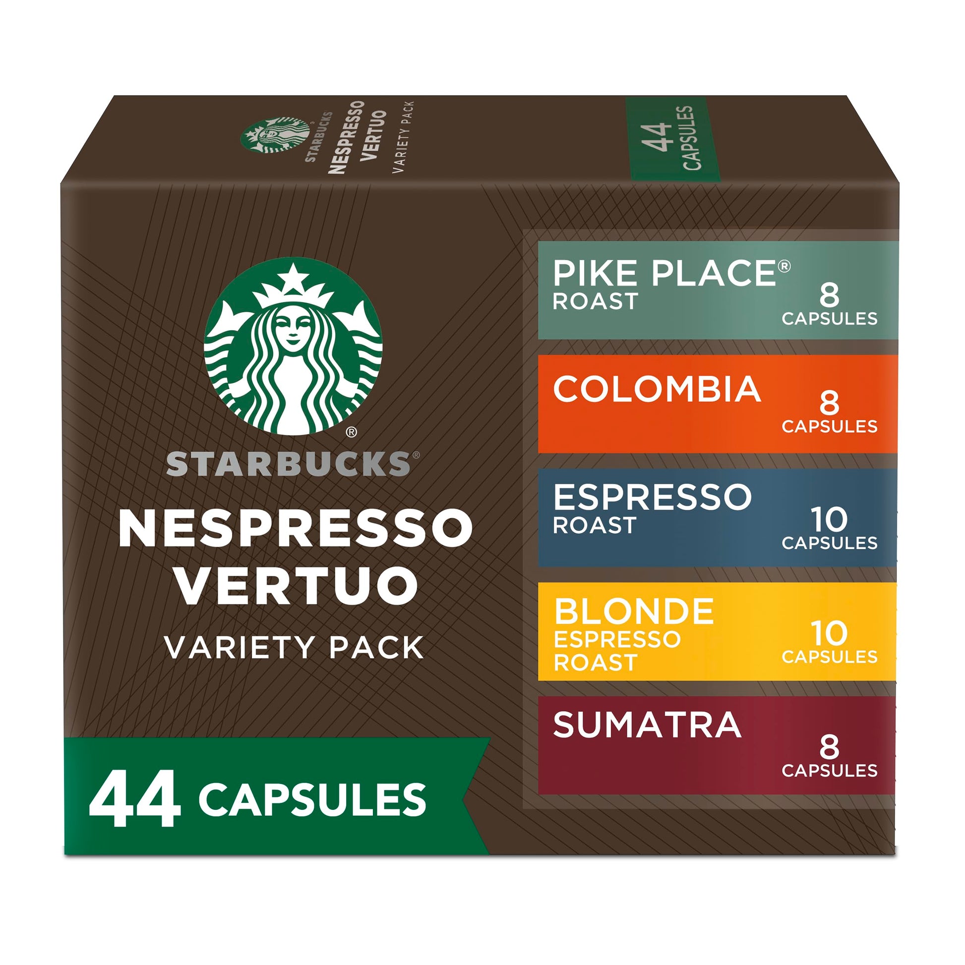 Starbucks Nespresso Vertuo Coffee & Espresso Pods, 44-count Variety Pack, Brews 7.8 oz & 1.35 oz, 1 Count