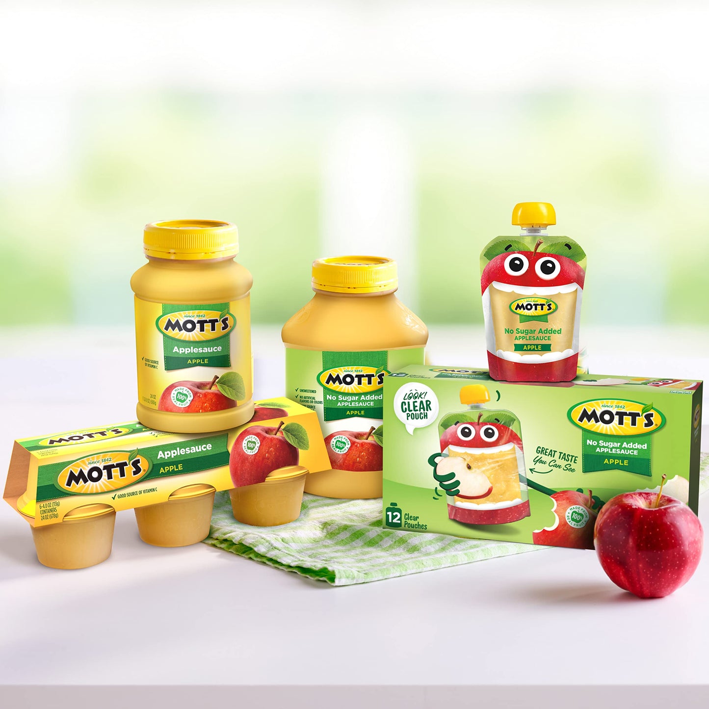 Motts No Sugar Added Strawberry Applesauce, 3.2 Oz Clear Pouches, 48 Count (4 Packs Of 12), Good Source Of Vitamin C, No Artifi