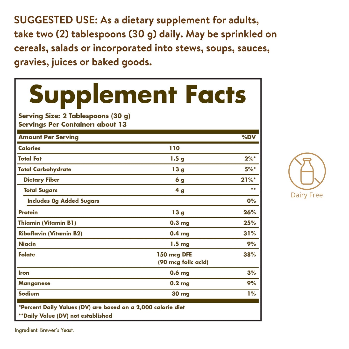 Solgar Brewers Yeast Powder, 14 oz - Rich Source of Amino Acids, B-Complex Vitamins, Minerals, & Protein - Natural, Unflavored,