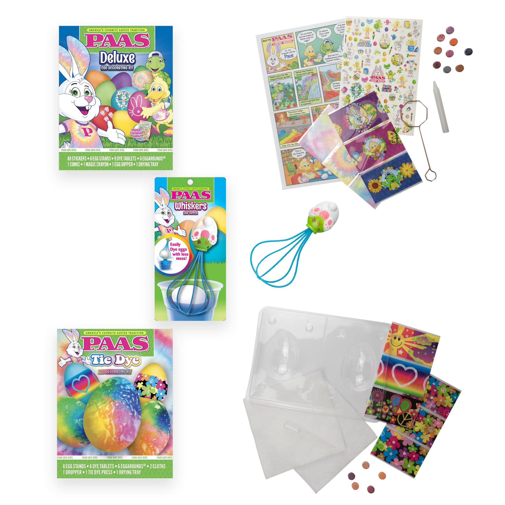 Paas Easter Egg Decorating Bundle, Includes 1 Deluxe Kit, 1 Tie Dye Egg Dying Kit, And Paas Whiskers For Easy Egg Dying, Food Sa