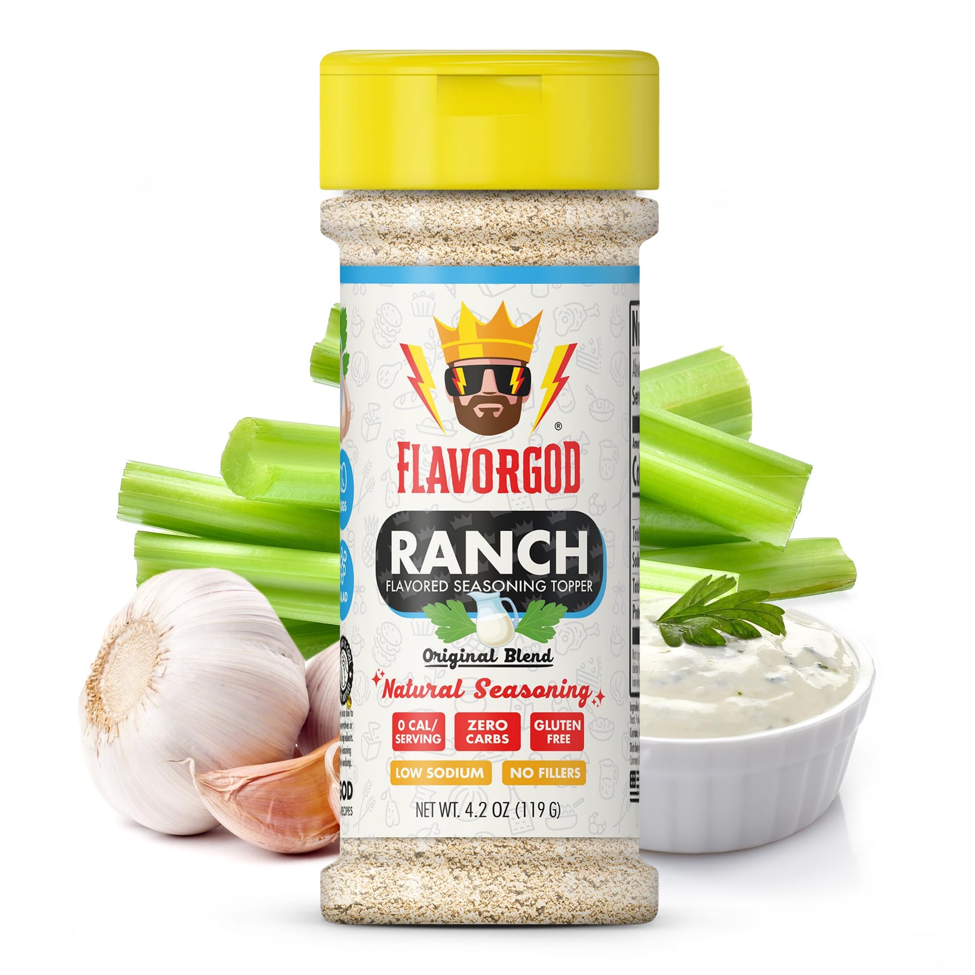 Flavor God Ranch Seasoning - Sugar-Free, Low Sodium, Gluten-Free, Keto & Paleo Friendly, Pack of 1