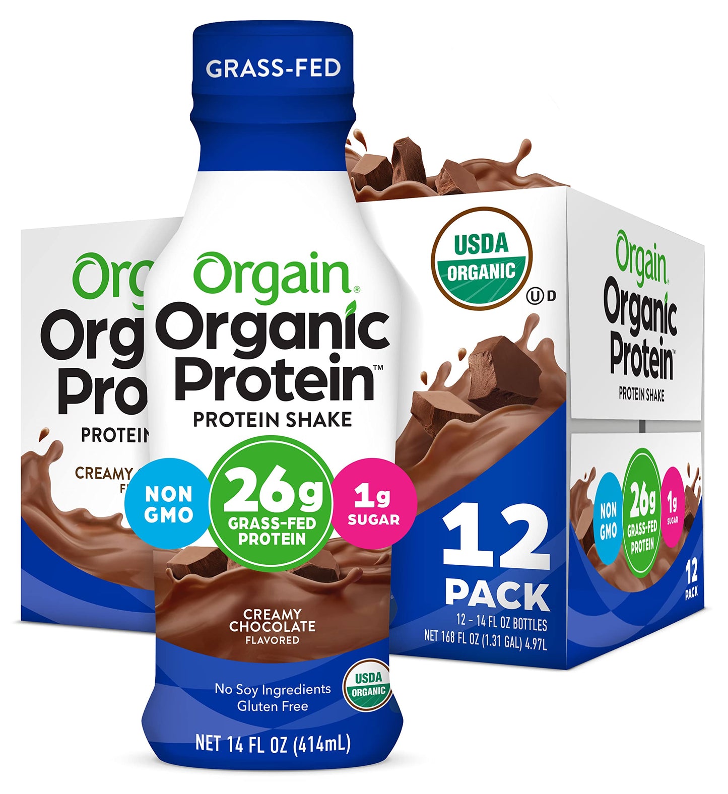Orgain Organic Protein Shake, Creamy Chocolate, 26g Protein, Gluten Free, Ready to Drink, 14 Fl Oz (Pack of 12)