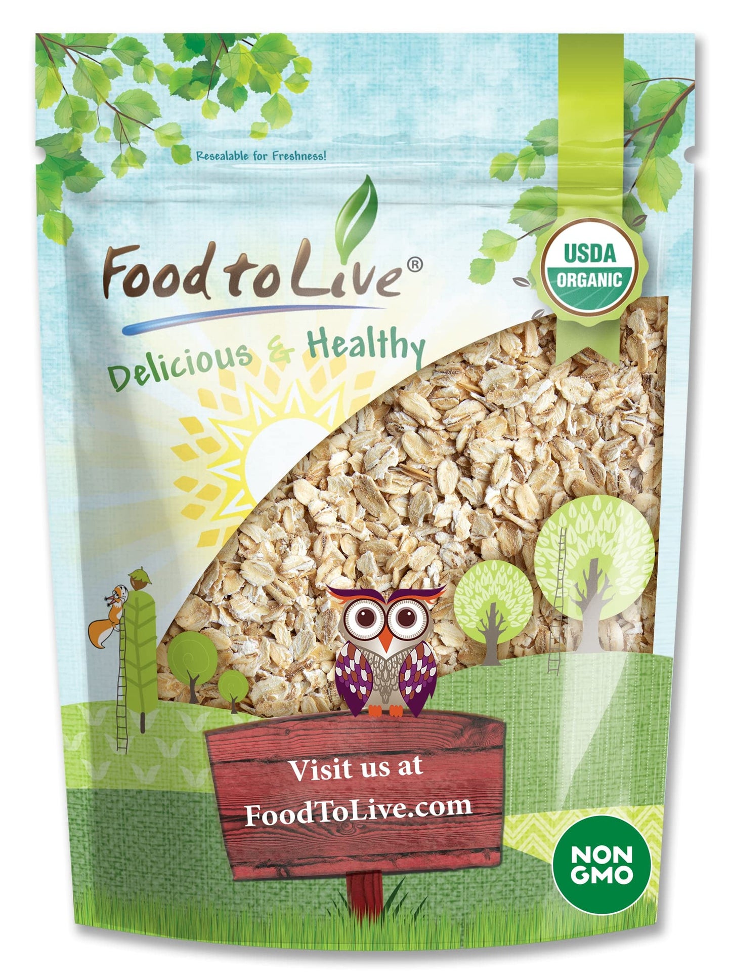 Food to Live Organic Quick Cooking Rolled Oats, 48 Ounce, Non-GMO, Vegan, Whole Grain, Great for Breakfast and Baking