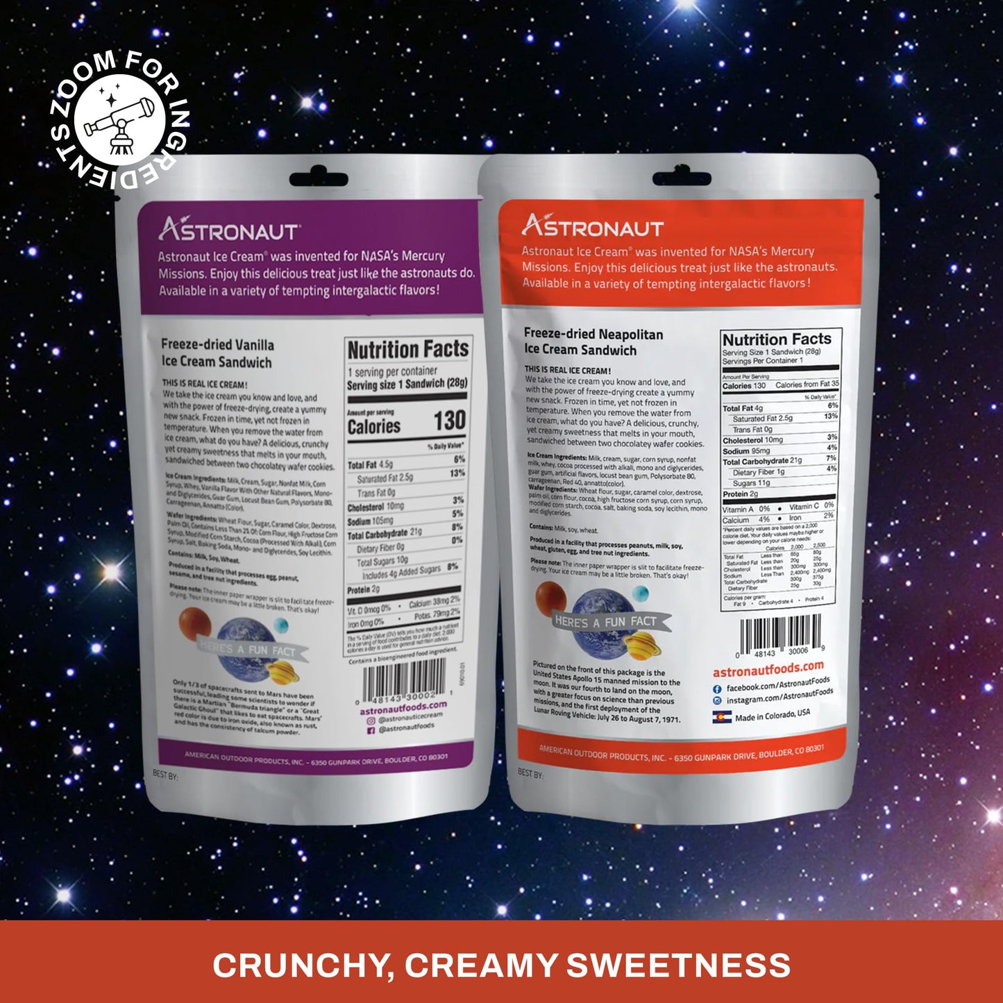 Astronaut Foods Freeze-Dried Ice Cream Sandwich, Nasa Space Dessert, Variety Pack With Vanilla And Neapolitan, 6 Count
