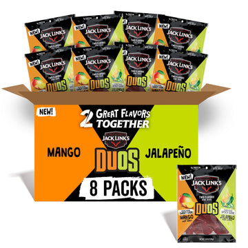 Jack Link s DUOs Jalapeo and Mango Beef Jerky, Shareable Under 100 Calories Snack Packs with 9g of Protein, Bulk Pack of Indivi