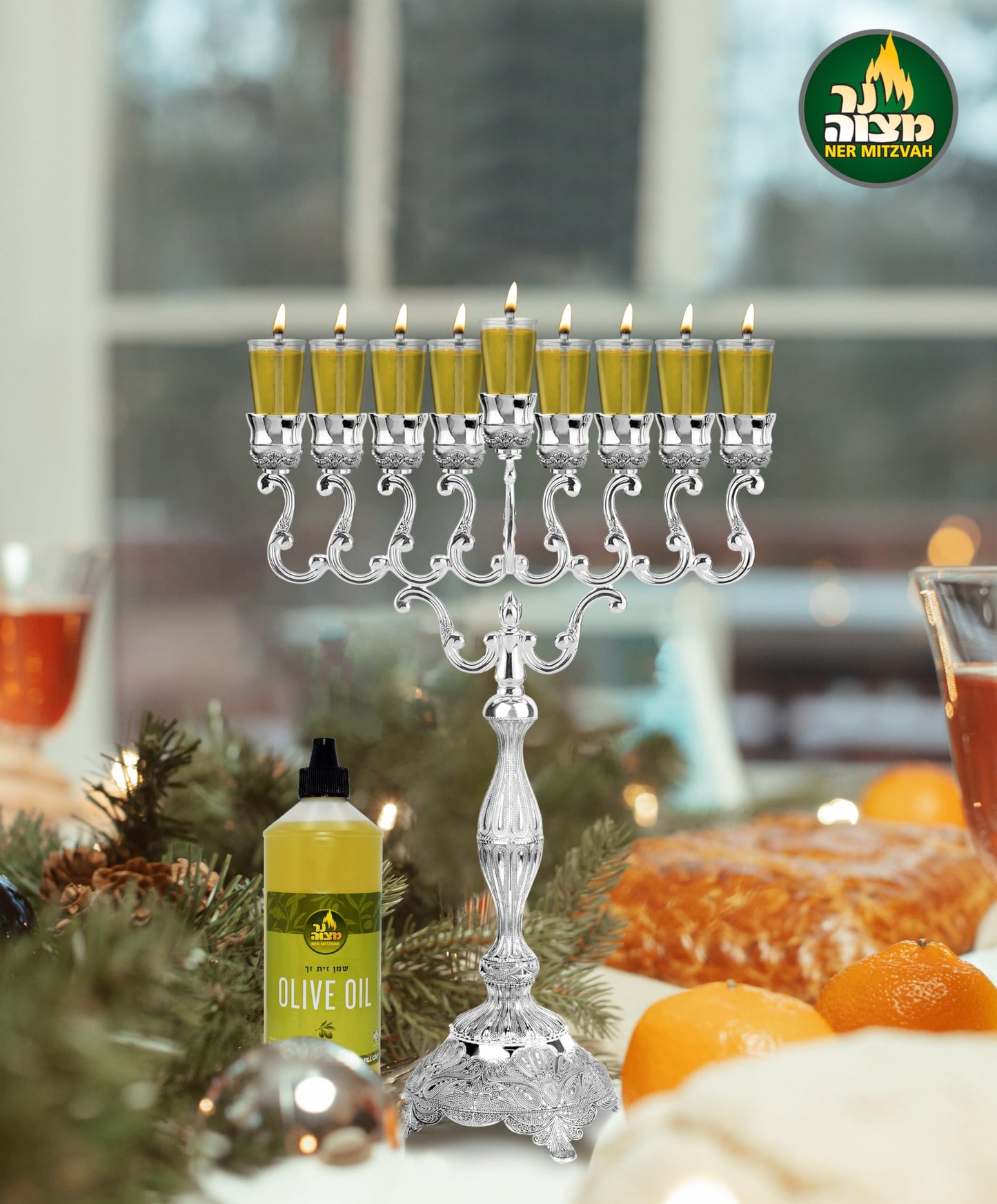 Ner Mitzvah Olive Oil for Candle Lighting - 32 ounce - Use as Menorah Oil Mason Jar Candles