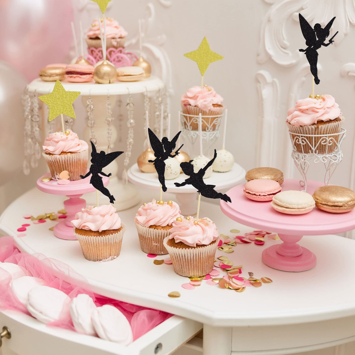 Gyufise 24 Pack Black Gold Glitter Never Grow Up Cupcake Toppers P Pan Cake Toppers With Star Never Grow Up Cupcake Picks For Ne