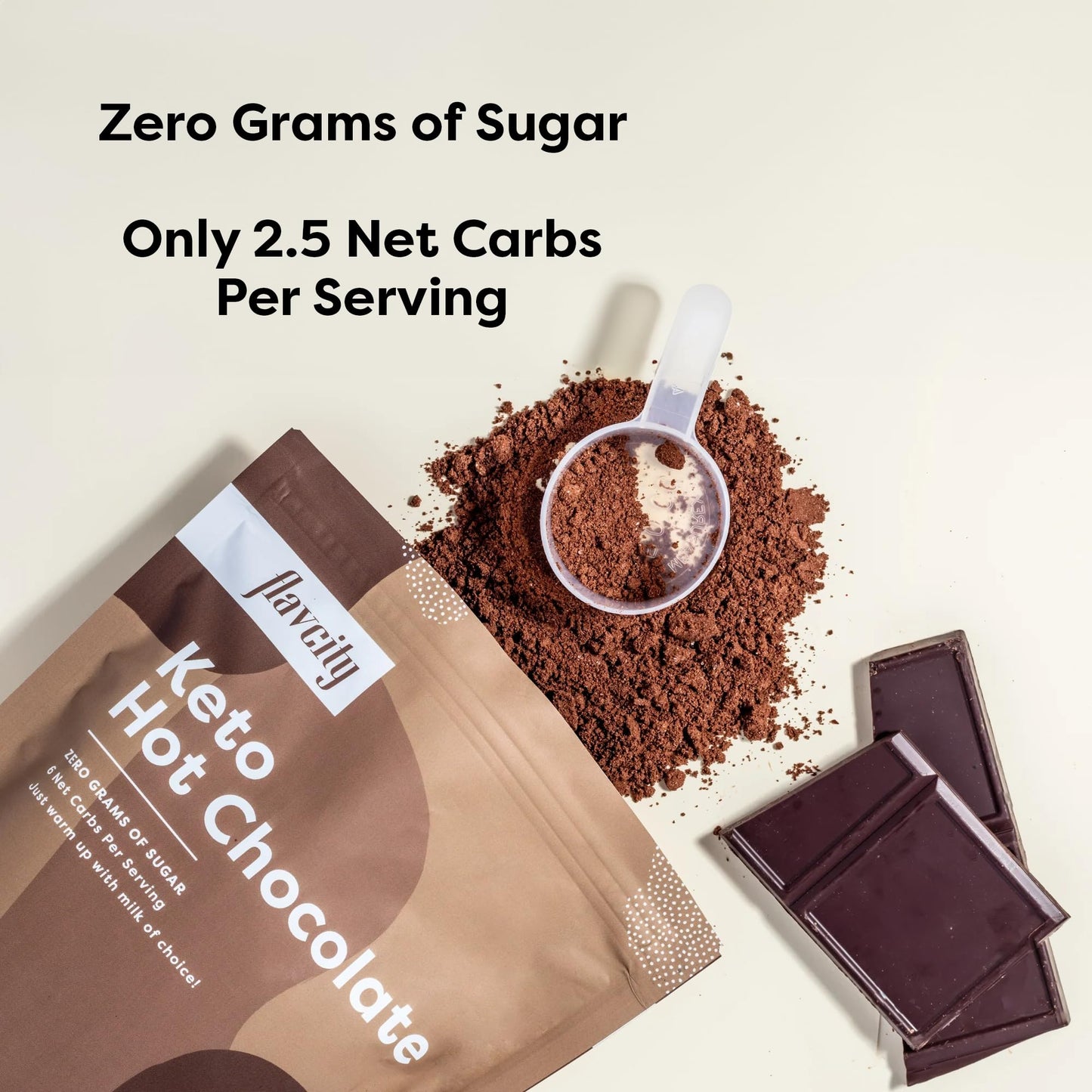 FlavCity Prebiotic Keto Hot Chocolate Mix - Vegan, Low-Carb, High Fiber, 45 Calories - 9.45 oz, Dairy & Sugar-Free, 20 Servings