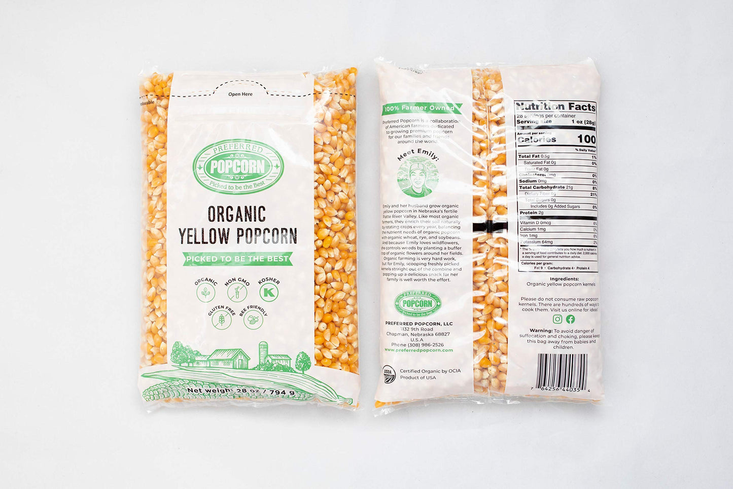 Preferred Popcorn Organic Popcorn, 28 Ounce Bag, Pack Of 4, 30 Servings Per Bag
