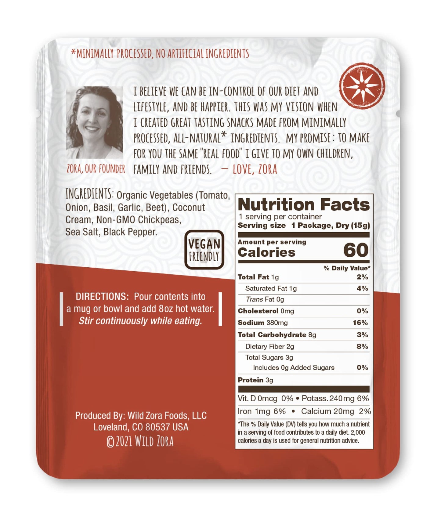 Wild Zora Instant Keto-Friendly Soups Tomato Basil 8-Pack Broth Made With Chickpeas, Garlic, Onion, Gluten-Free, Grain, No Added