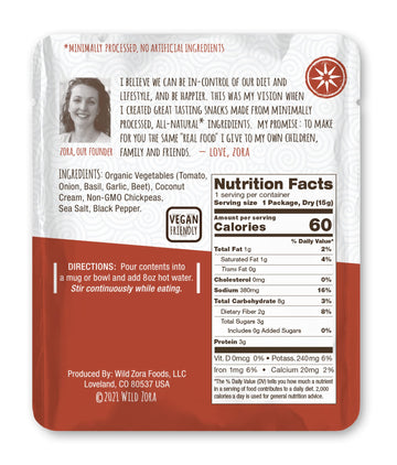 Wild Zora Instant Keto-Friendly Soups Tomato Basil 8-Pack Broth Made With Chickpeas, Garlic, Onion, Gluten-Free, Grain, No Added