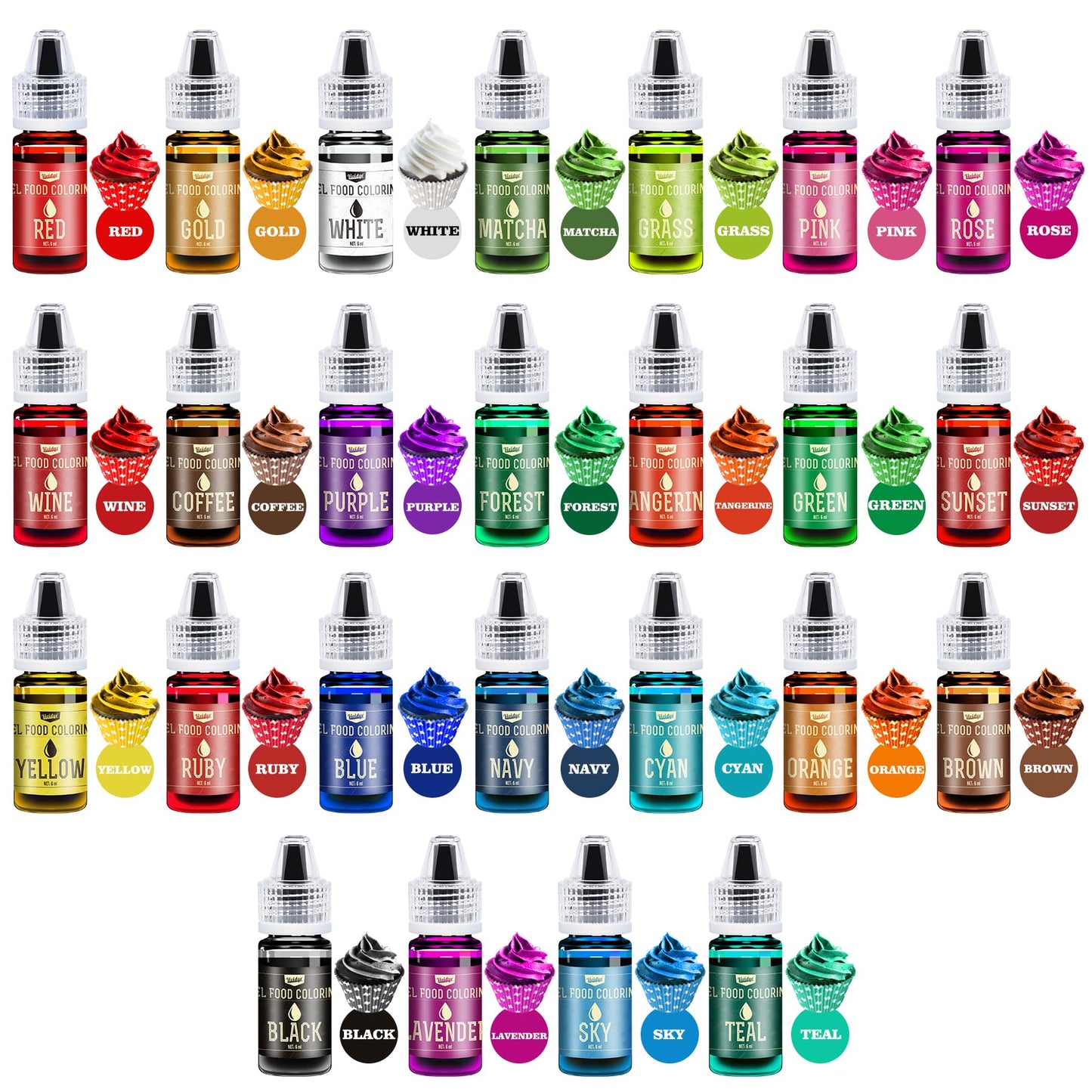 Vividye Gel Food Coloring Set - 26 Vivid Colors for Baking and Crafts - 0.25 Fl Oz Bottles