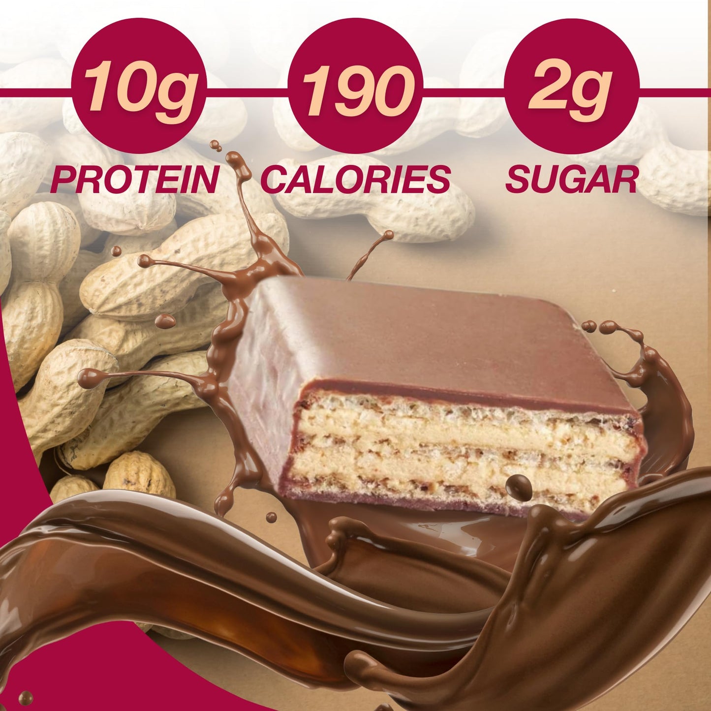 ProtiDIET Peanut Wafer Protein Bars - Low Sugar, High Protein - 7 Bars Per Box