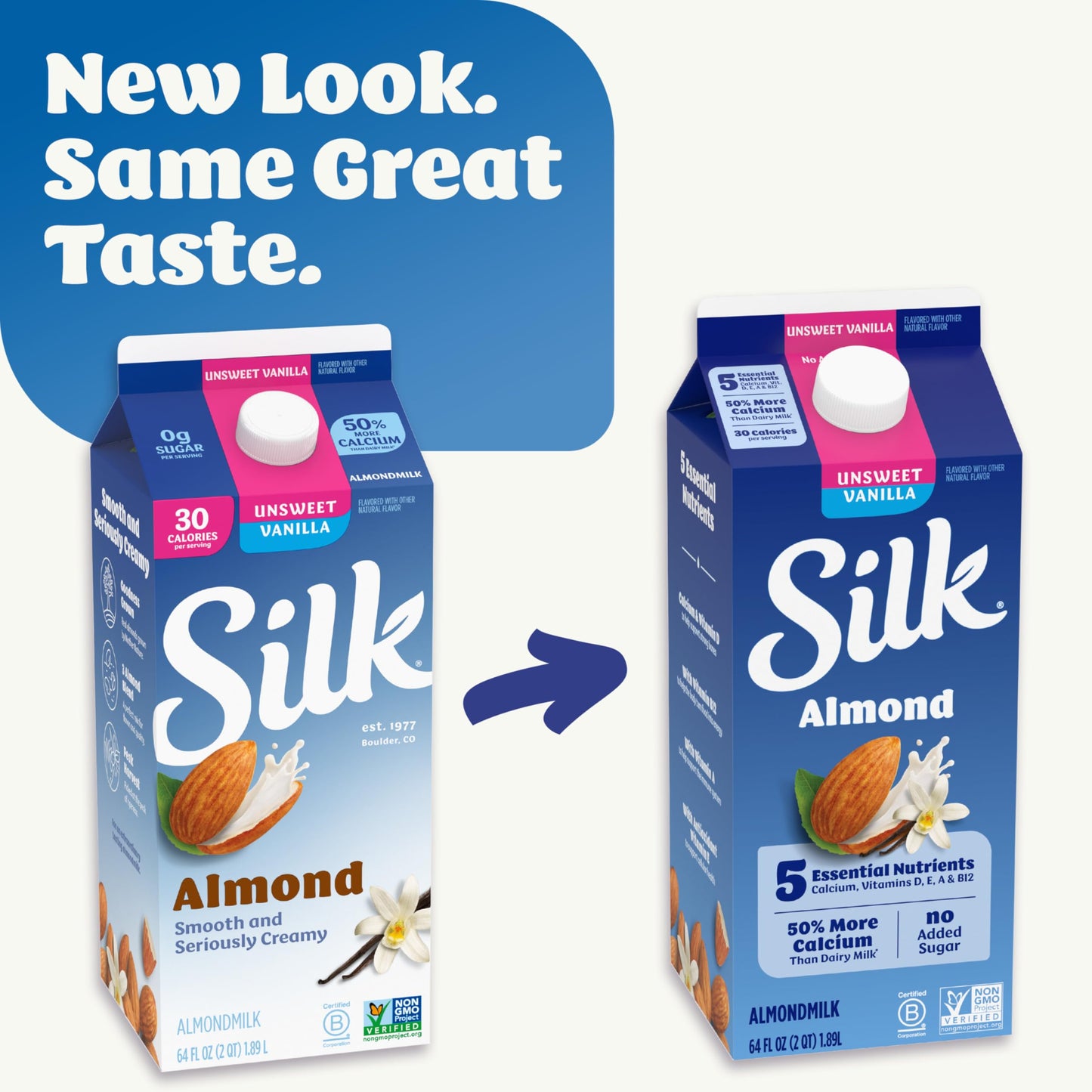 Silk Almond Milk, Unsweet Vanilla, Dairy Free, Gluten Free, Seriously Creamy Vegan Milk with 50% More Calcium than Dairy Milk, 6
