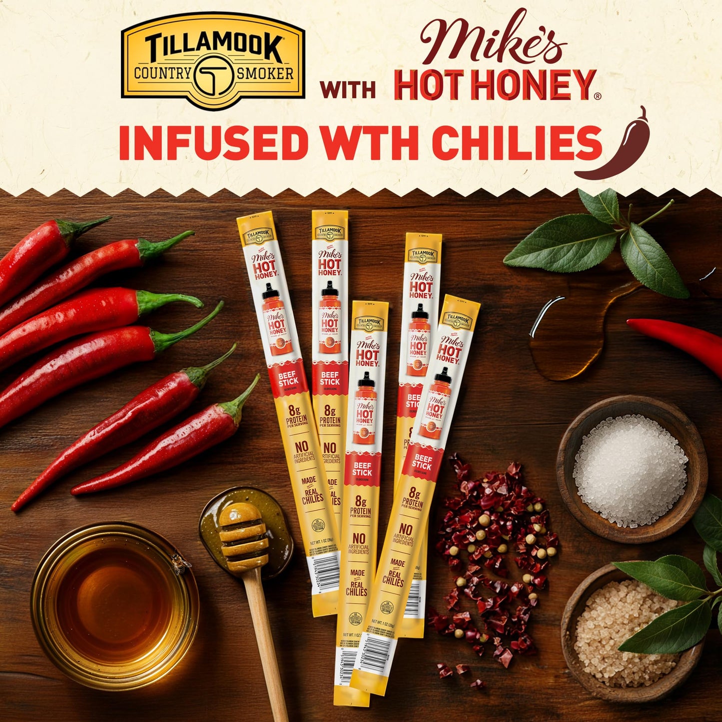 Tillamook Country Smoker Beef Sticks, Sweet & Spicy, 1 Ounce (Pack of 8), Low Carb, High Protein, Individually Wrapped Snack