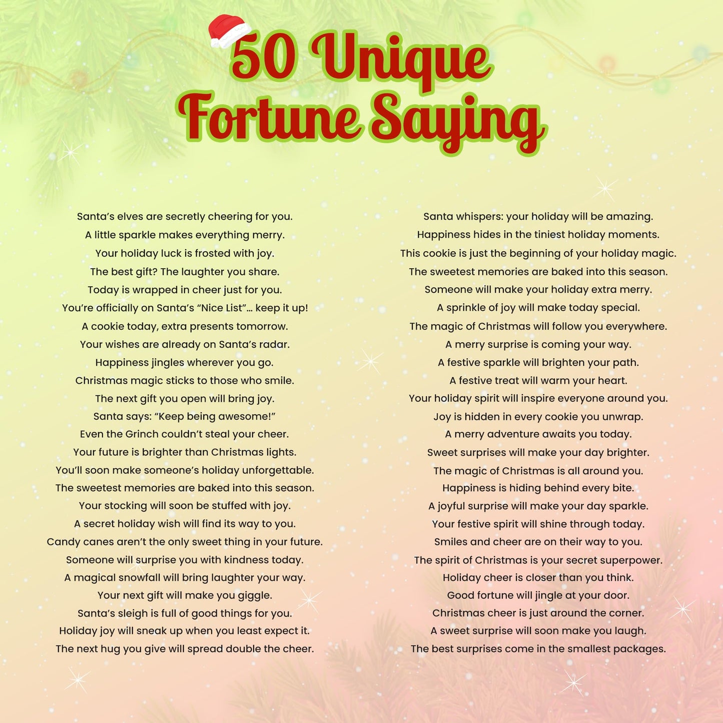 4Es Novelty Christmas Fortune Cookies Bulk, 50 Individually Wrapped Funny Fortune Cookies with Holiday Sayings for Kids & Adult