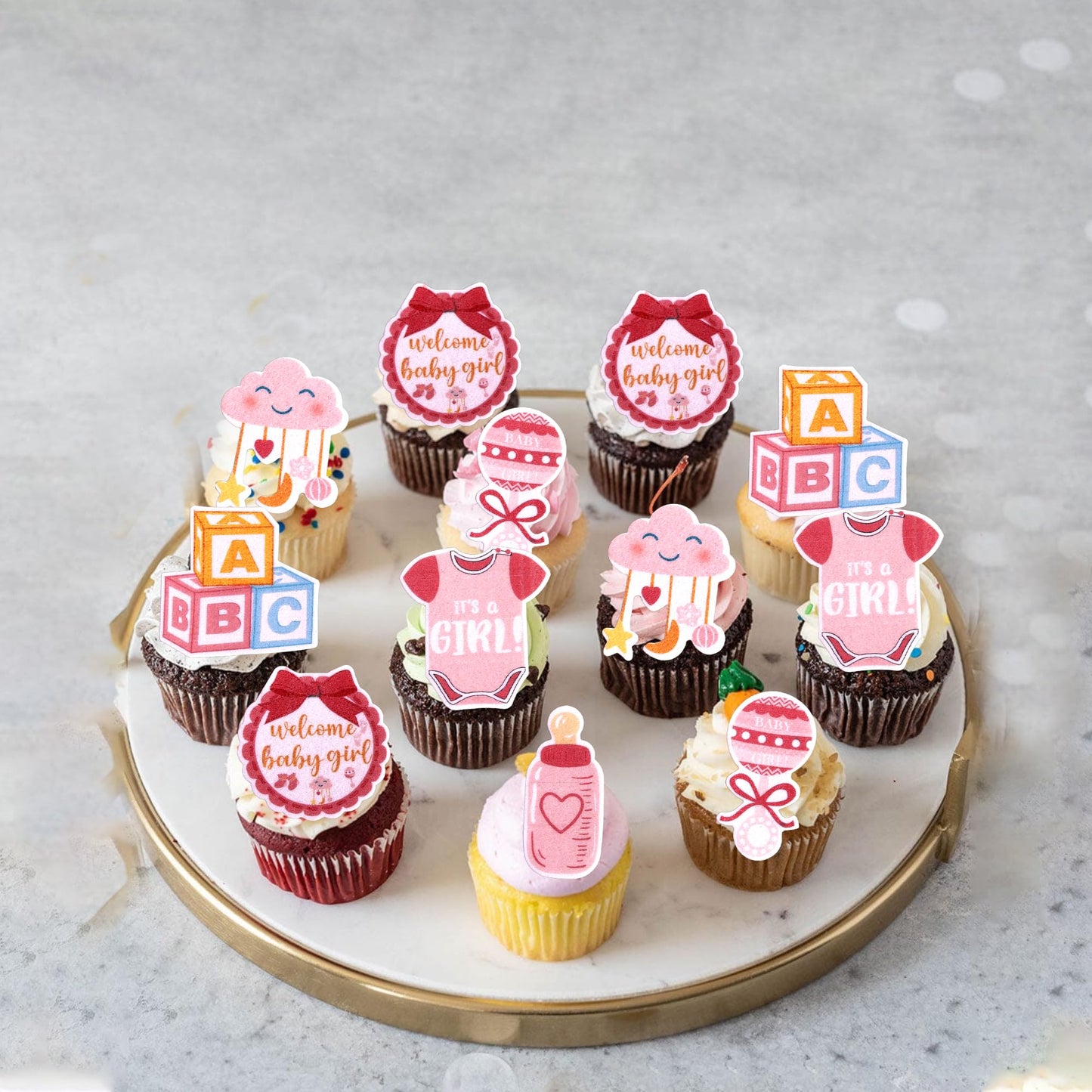 60 Pcs Edible Oh Baby Cupcake Toppers Pacifier Cloud Moon Star Welcome Baby Girl Cupcake Picks Edible Baby Shower It'S A Girl Ca
