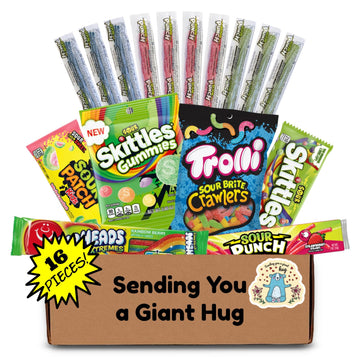 Hangry Kit Sending You A Giant Hug Sour Candy Kit - 16-Piece Variety Pack With All Your Favorite Sour Candy Classics In A 'Sendi