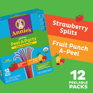 Annie'S Organic Fruit Peel-A-Parts Fruit Snacks, Strawberry And Fruit Punch, 12 Packs, 6.7 Oz.