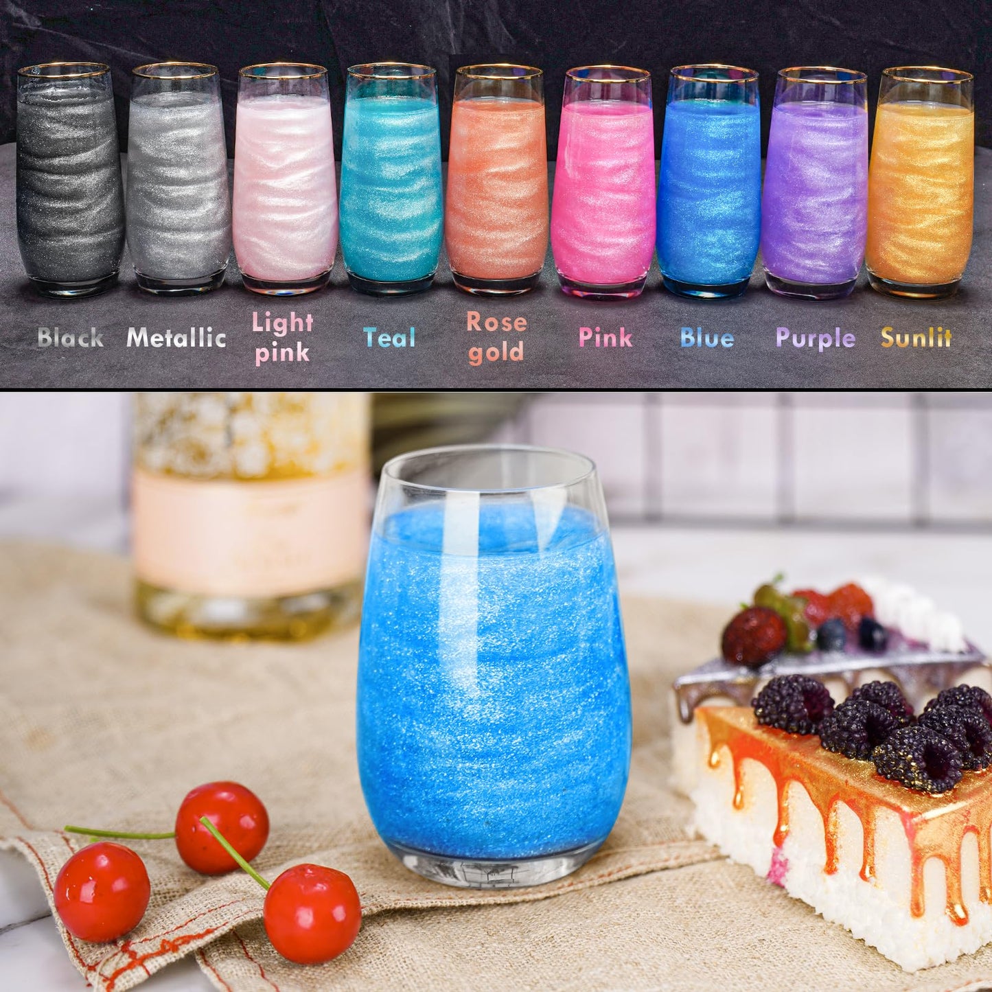 Nihome Edible Food-Grade Glitter Powder Glimmer Luster Dust Metallic Fancy Food Decorating Sprinkle Glimmery Dust For Drink Wine Beverage Cake Bakery Vegan Allergen-Free (Blue, 0.35Oz/10G)