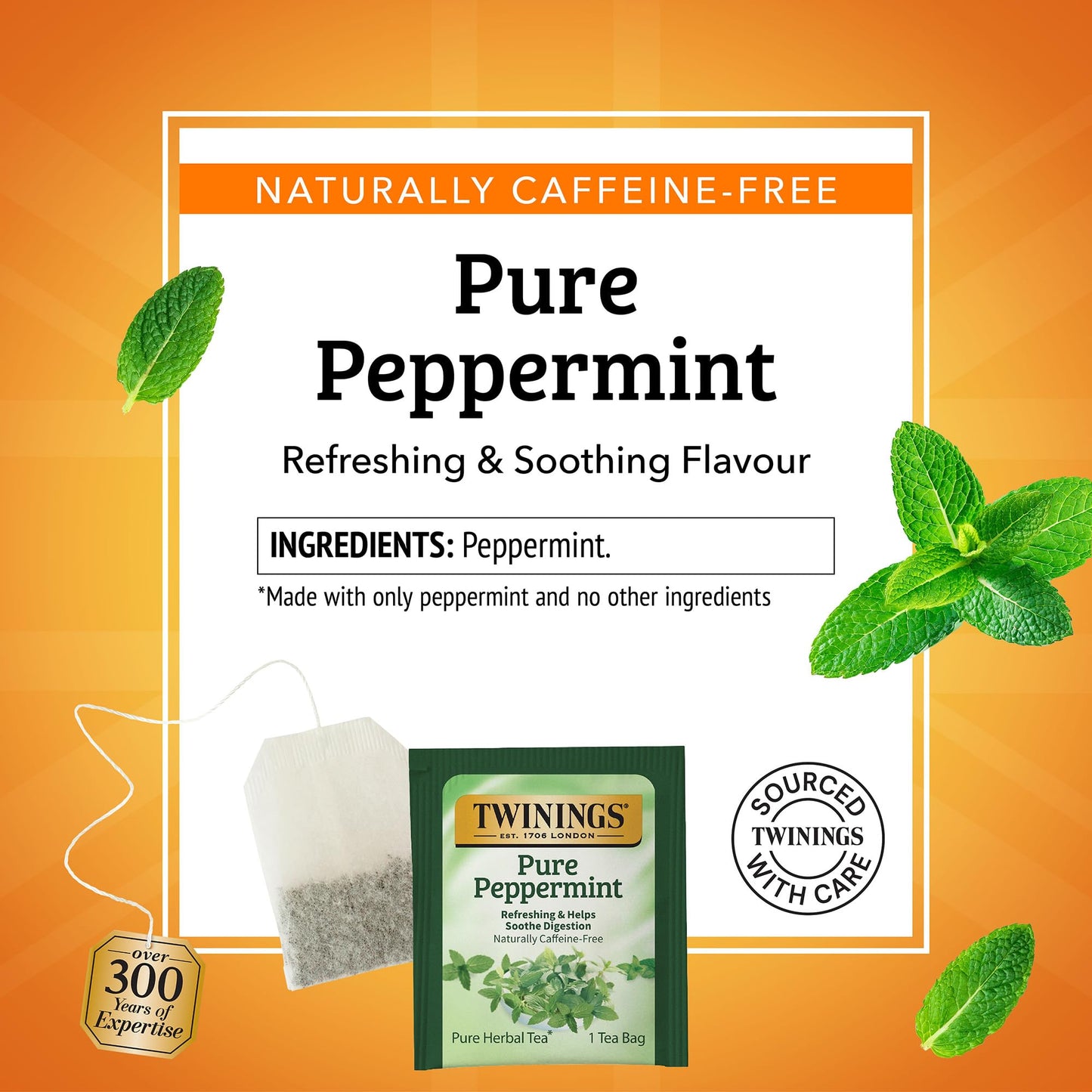 Twinings Pure Peppermint Tea Bags, 100 Count, Naturally Caffeine Free, Fresh Minty Flavor