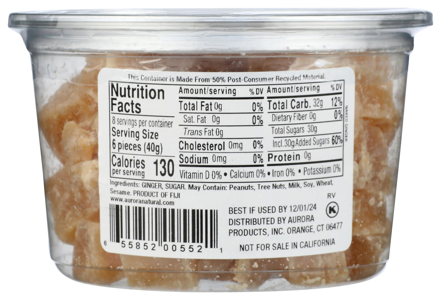 Aurora Products Crystallized Ginger Chunks, 11 OZ - Sweet, Chewy Snack, Perfect for Baking or Cooking