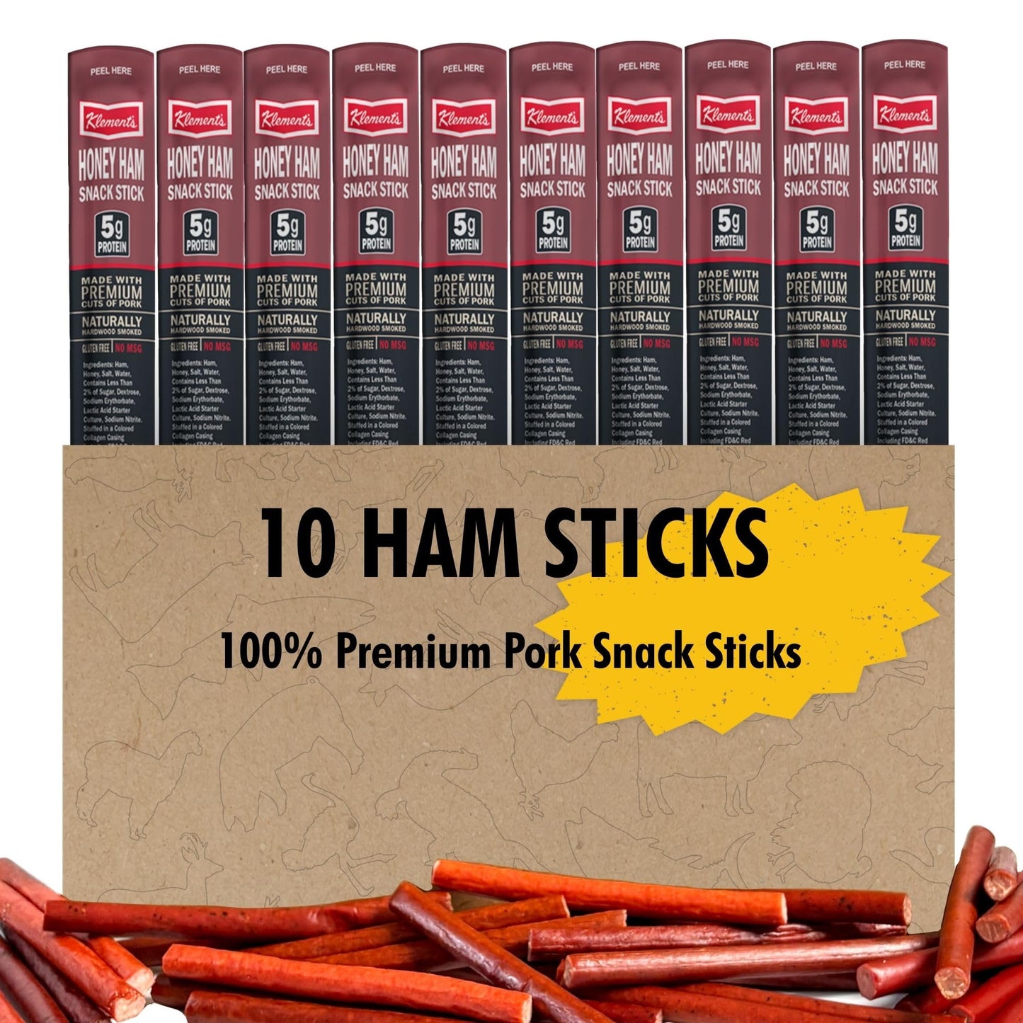 Jerky.Com Honey Ham Pork Jerky Snack Sticks 10 Pack | 5G Protein, 90 Calories, Gluten-Free, Individually Wrapped, Keto Friendly, Low Carb Snack | Delicious Sweet & Savory Jerky Meat Sticks | Gifts For Men