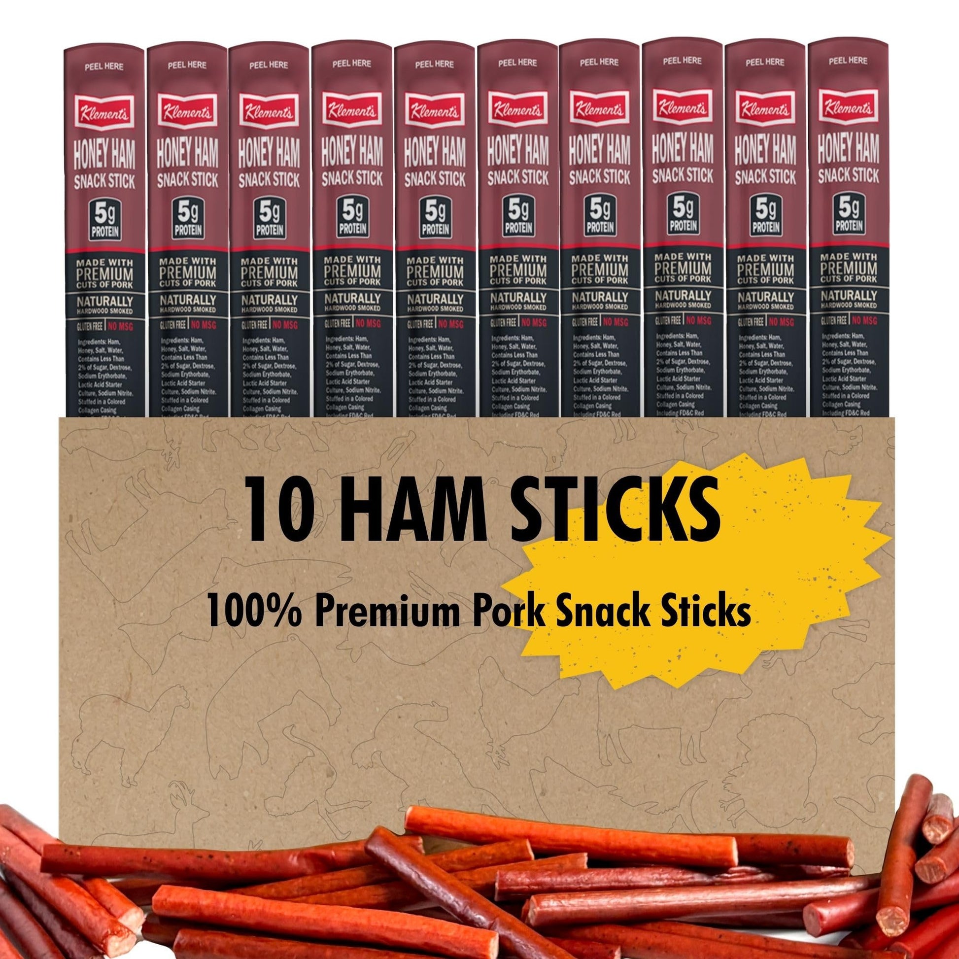 Jerky.Com Honey Ham Pork Jerky Snack Sticks 10 Pack | 5G Protein, 90 Calories, Gluten-Free, Individually Wrapped, Keto Friendly, Low Carb Snack | Delicious Sweet & Savory Jerky Meat Sticks | Gifts For Men