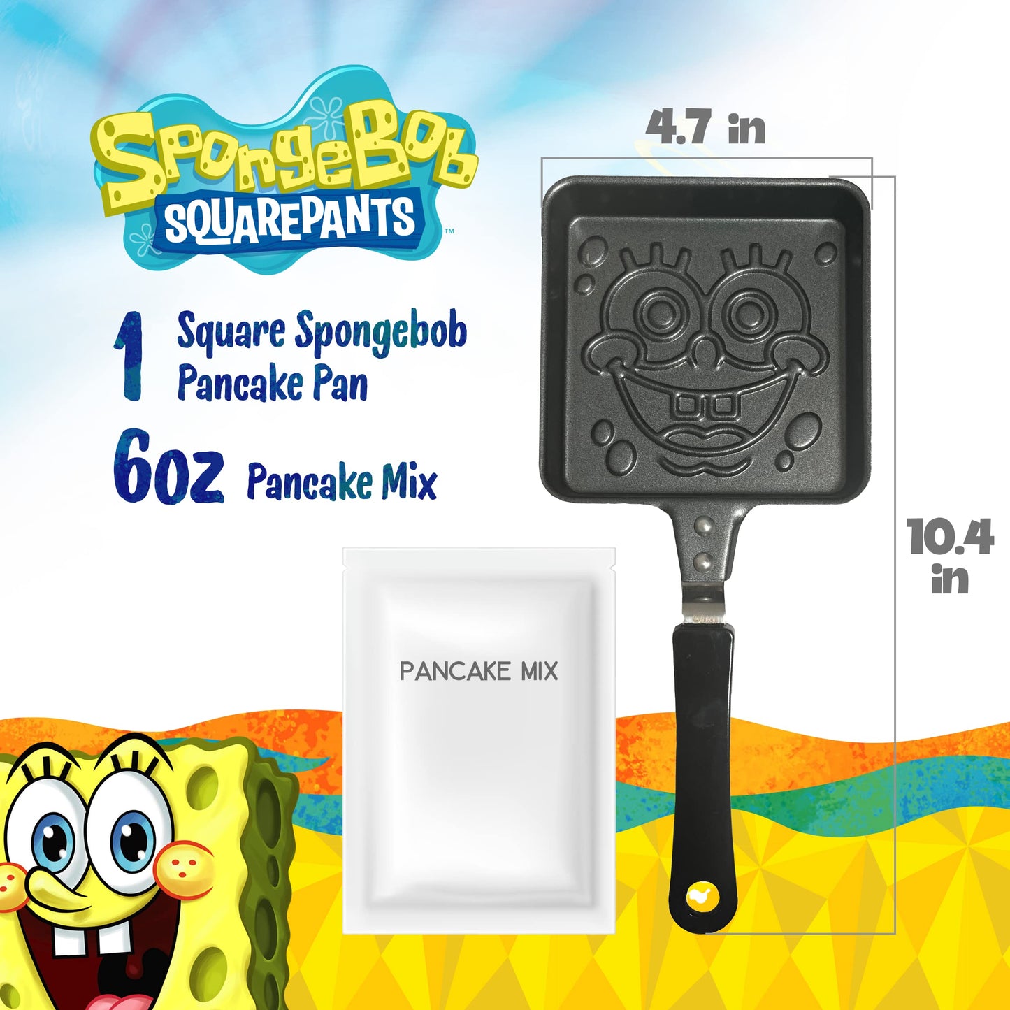Ten Acre Gifts Spongebob Squarepants Pancake Mix And Pan Gift Set, Easy Instant Baking Mix With Square Frying Pan, 6 Oz