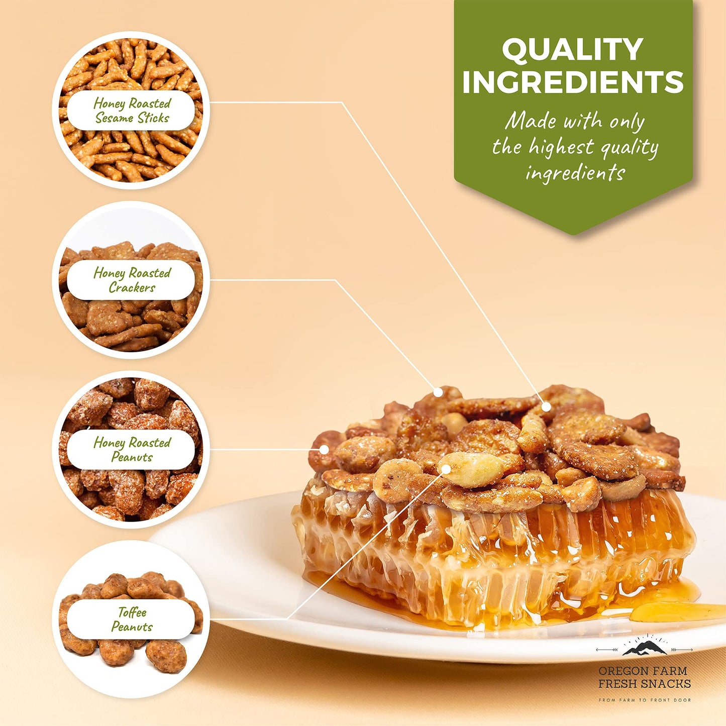 Oregon Farm Fresh Snacks Honey Roasted Mixed Nuts Snack Mix - Locally Made Honey Roasted Peanuts, Toffee Peanuts & Sesame Sticks