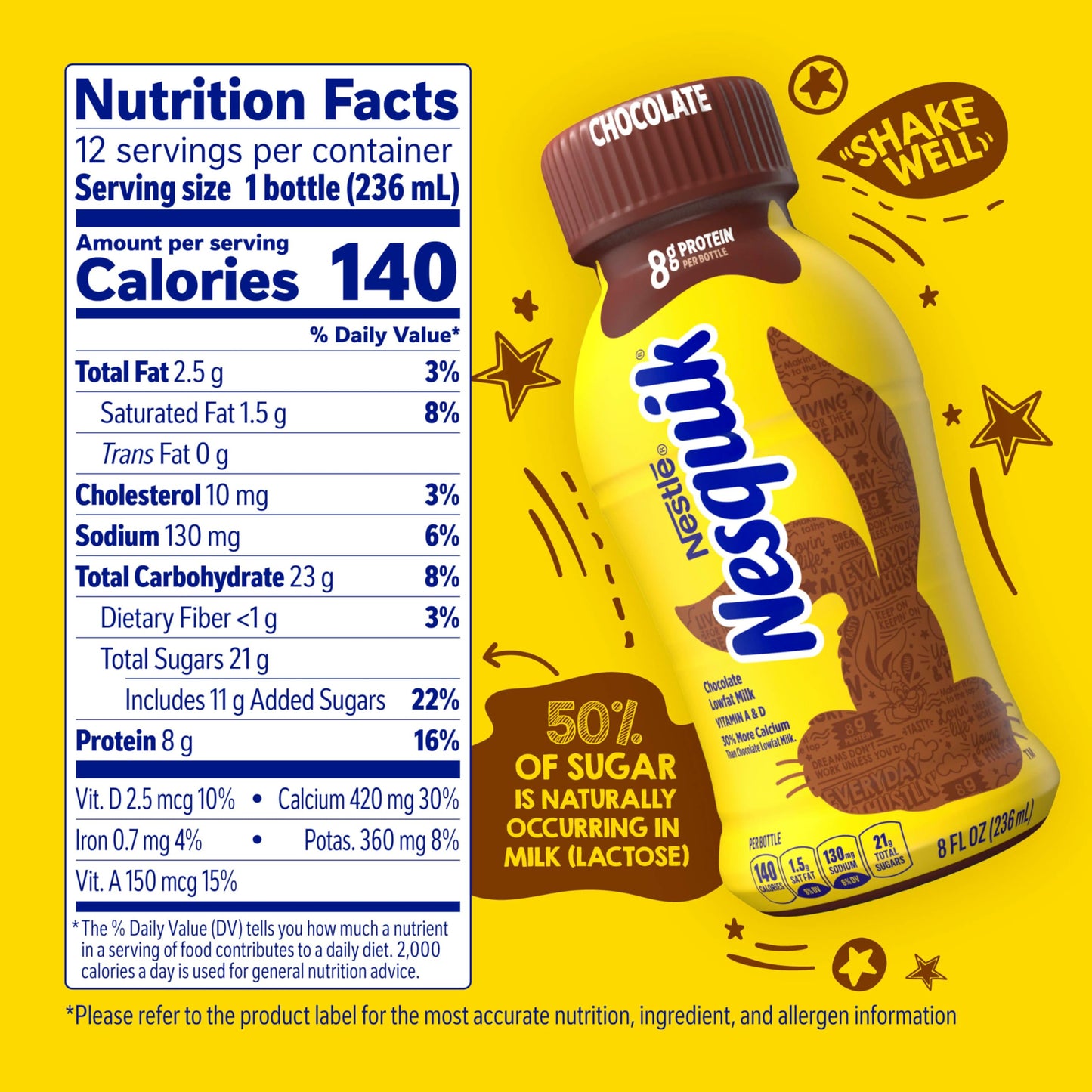 Nesquik Chocolate Lowfat Milk Ready to Drink 12 Pack of 8 fl oz (Packaging May Vary)
